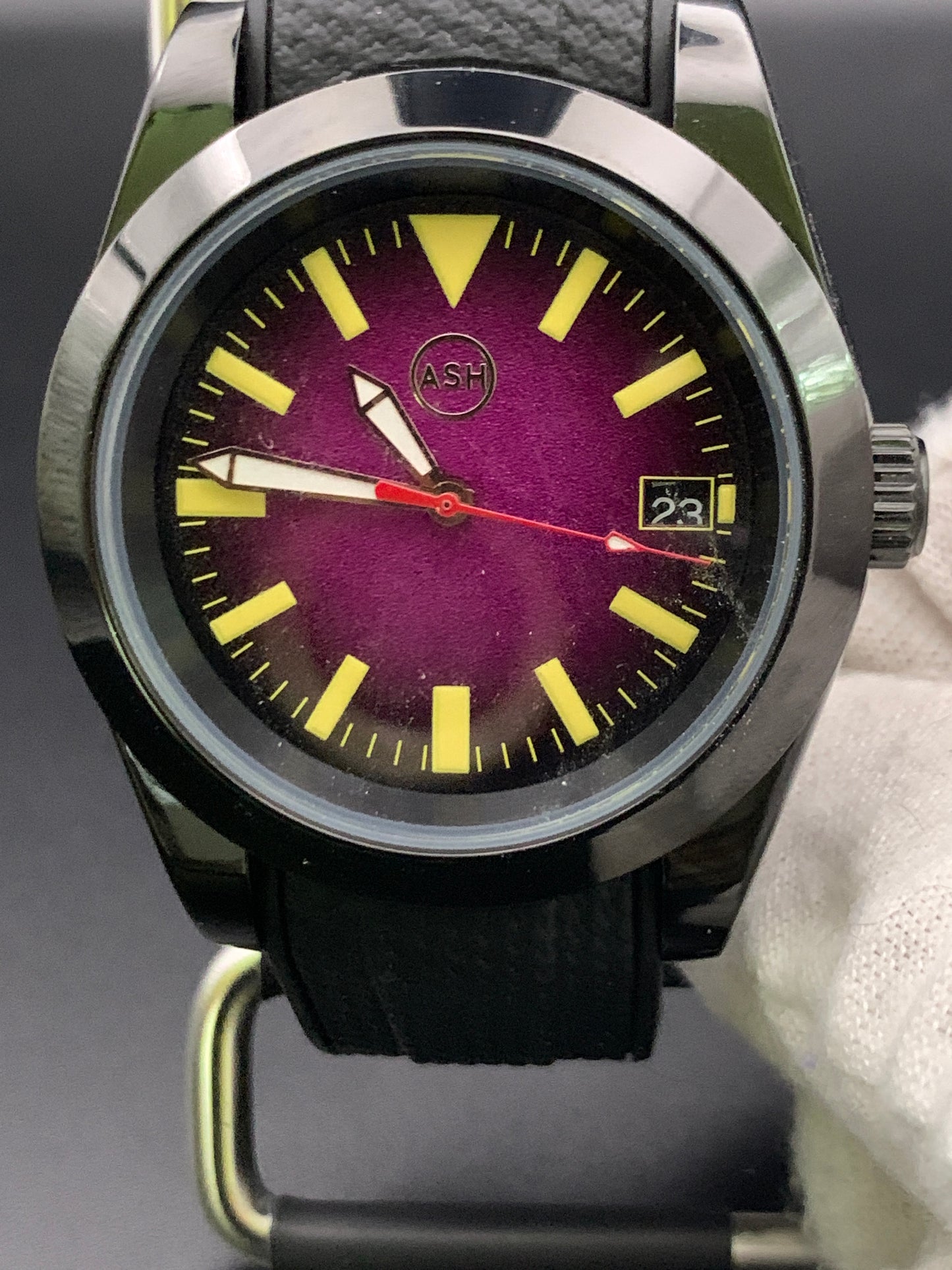 Black and purple sport watch.