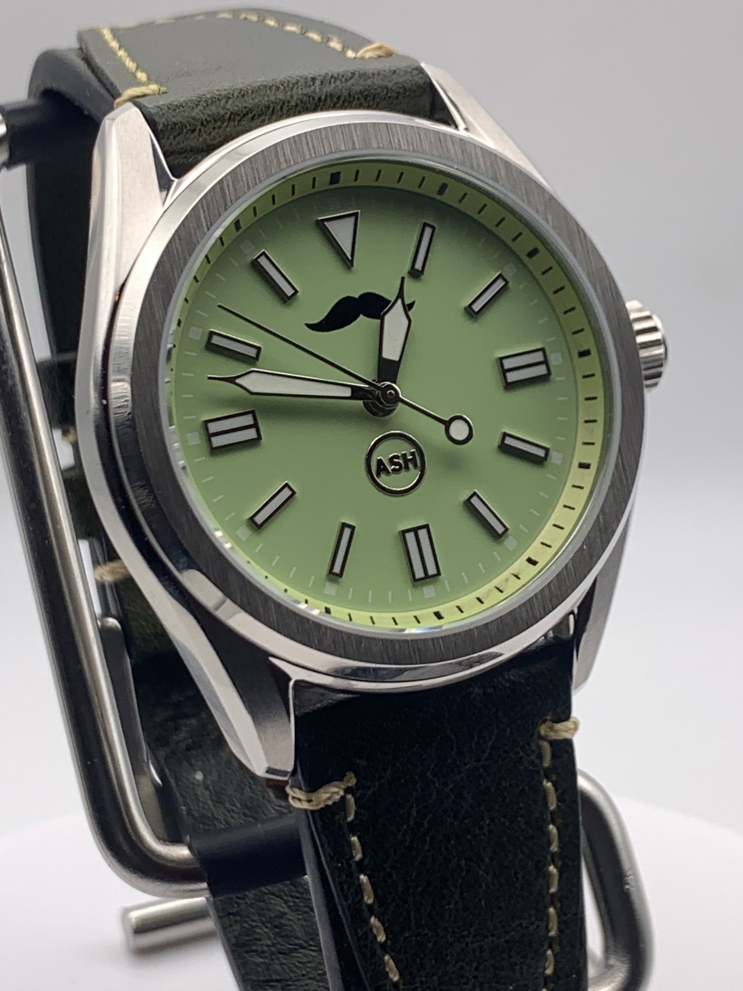 Mustachio. 38mm Stainless steel.  Sapphire crystal with AR. Seiko NH38.