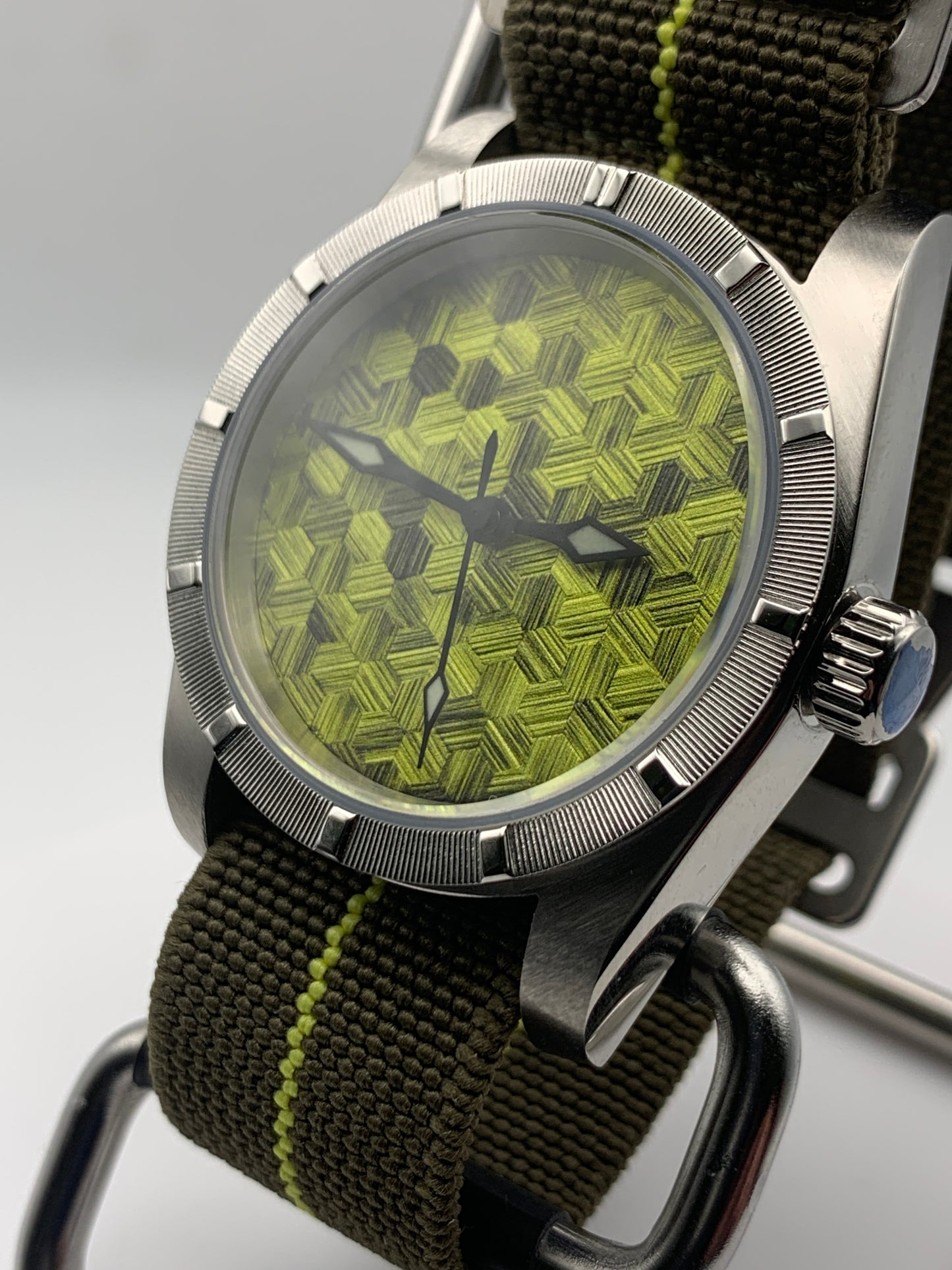 Moss Man. 38mm Engine turned stainless steel case. Sapphire crystal. Seiko NH38.