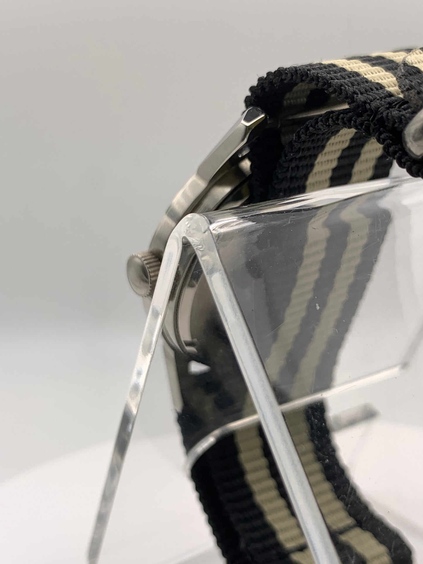 Bishop. Marriage watch. 33mm NOS stainless steel vintage case. Vintage enamel  ‘New England’ dial. Miyota 2036 quartz movement.