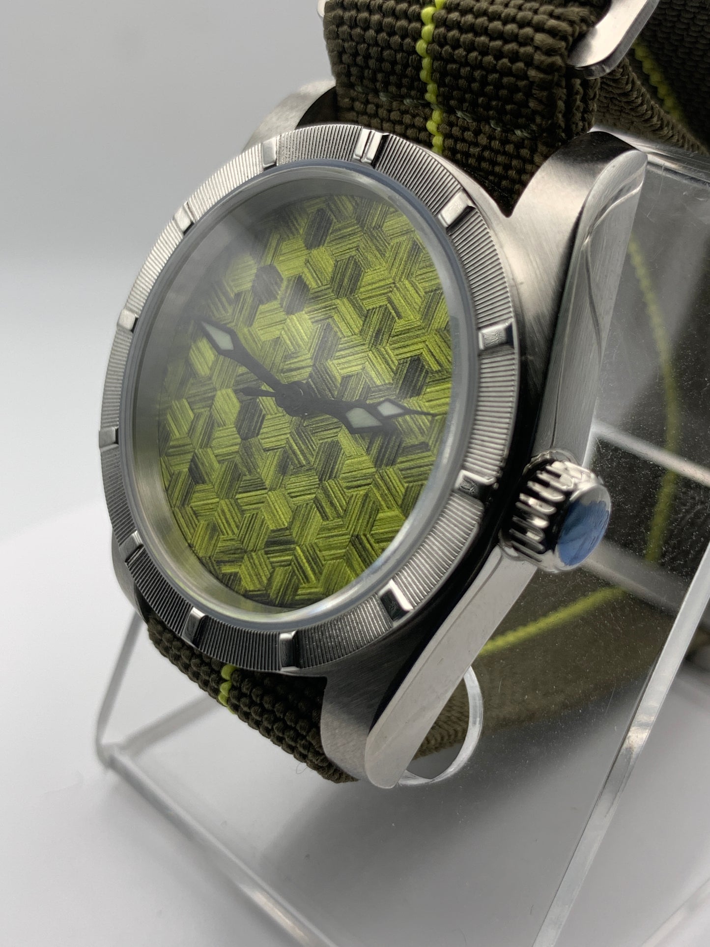 Moss Man. 38mm Engine turned stainless steel case. Sapphire crystal. Seiko NH38.