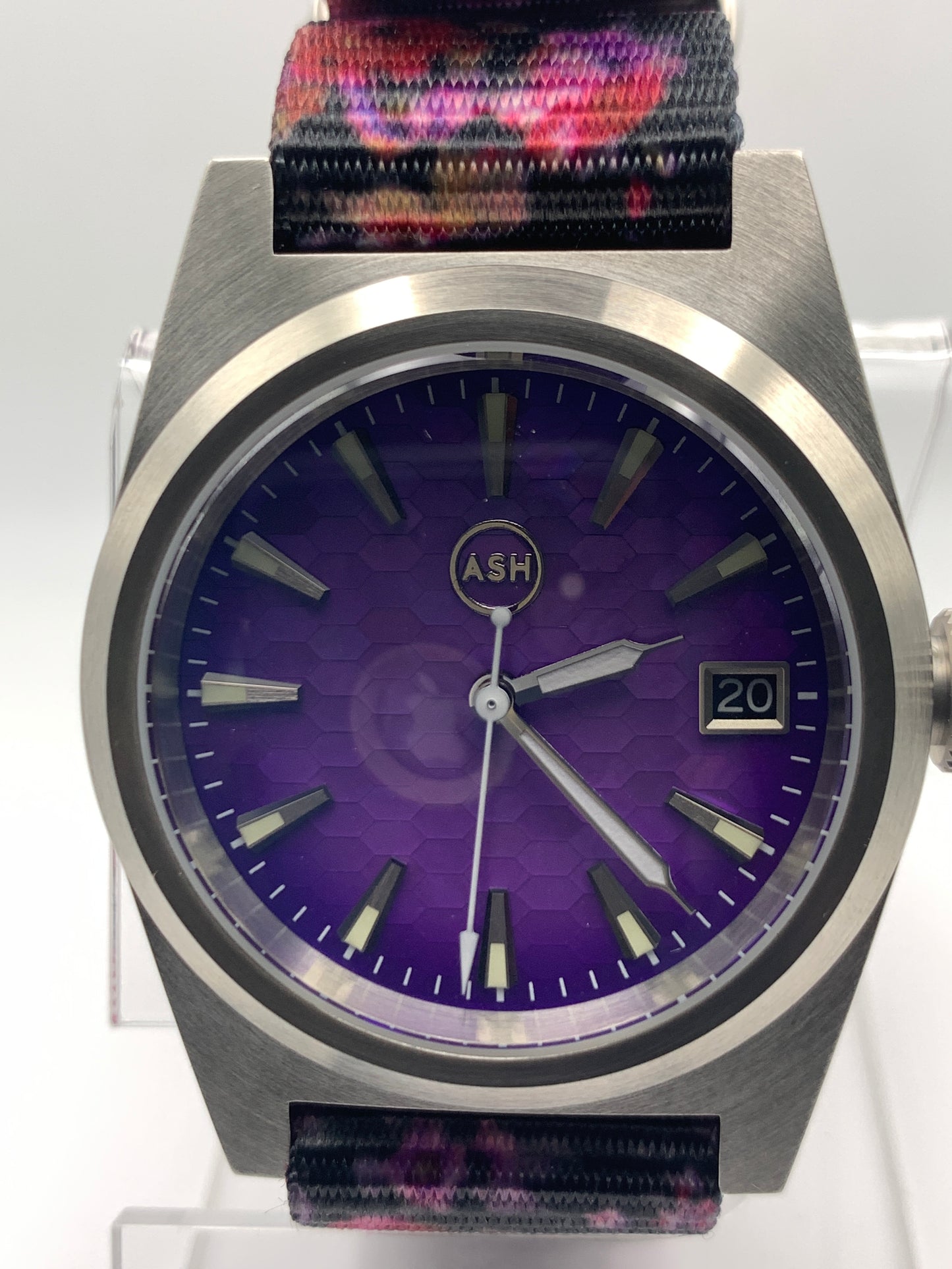Water Garden. 38mm brushed stainless steel. Mosaic dial. Sapphire crystal with AR. Seiko NH35 automatic.