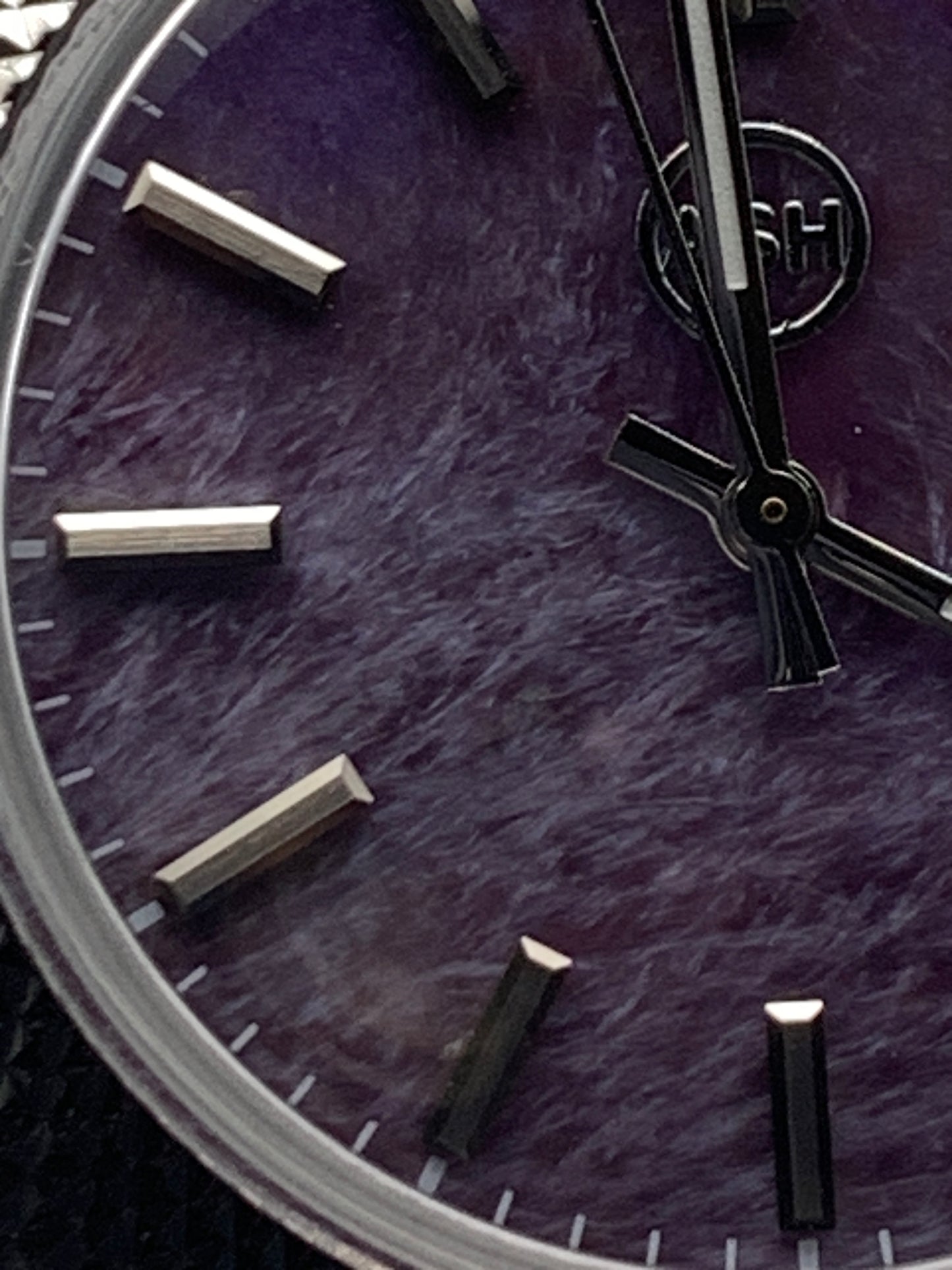 Lily. Faceted 37mm stainless steel case. Acrylic domed crystal. Charlotte stone dial.  Seiko VH31 mecha-quartz.