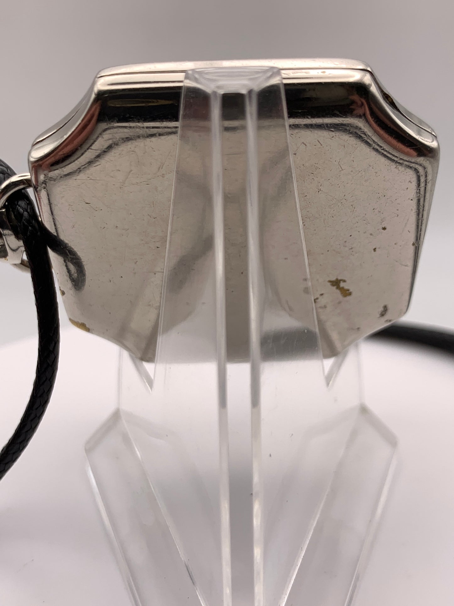Palimpsest.  40 x 40mm plated brass case. Vintage pendant watch conversion. Domed acrylic crystal. Original enamel dial. Miyota 2036.