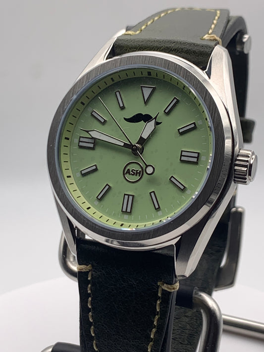 Mustachio. 38mm Stainless steel.  Sapphire crystal with AR. Seiko NH38.