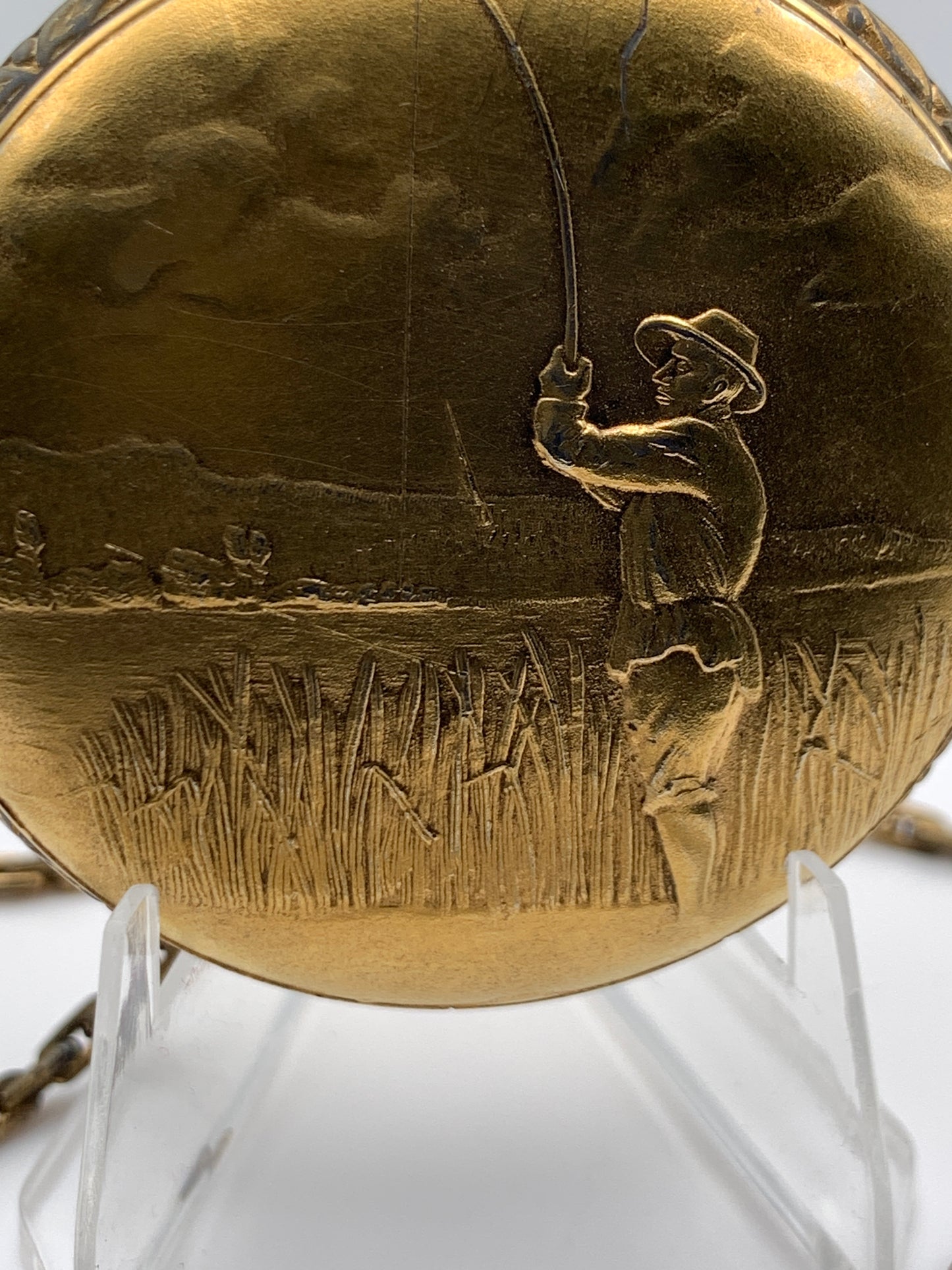 Pencron 44mm Swiss pocket watch. Unitas 6325 hand winding movement. Acrylic dome. Period correct chain and pocket knife.