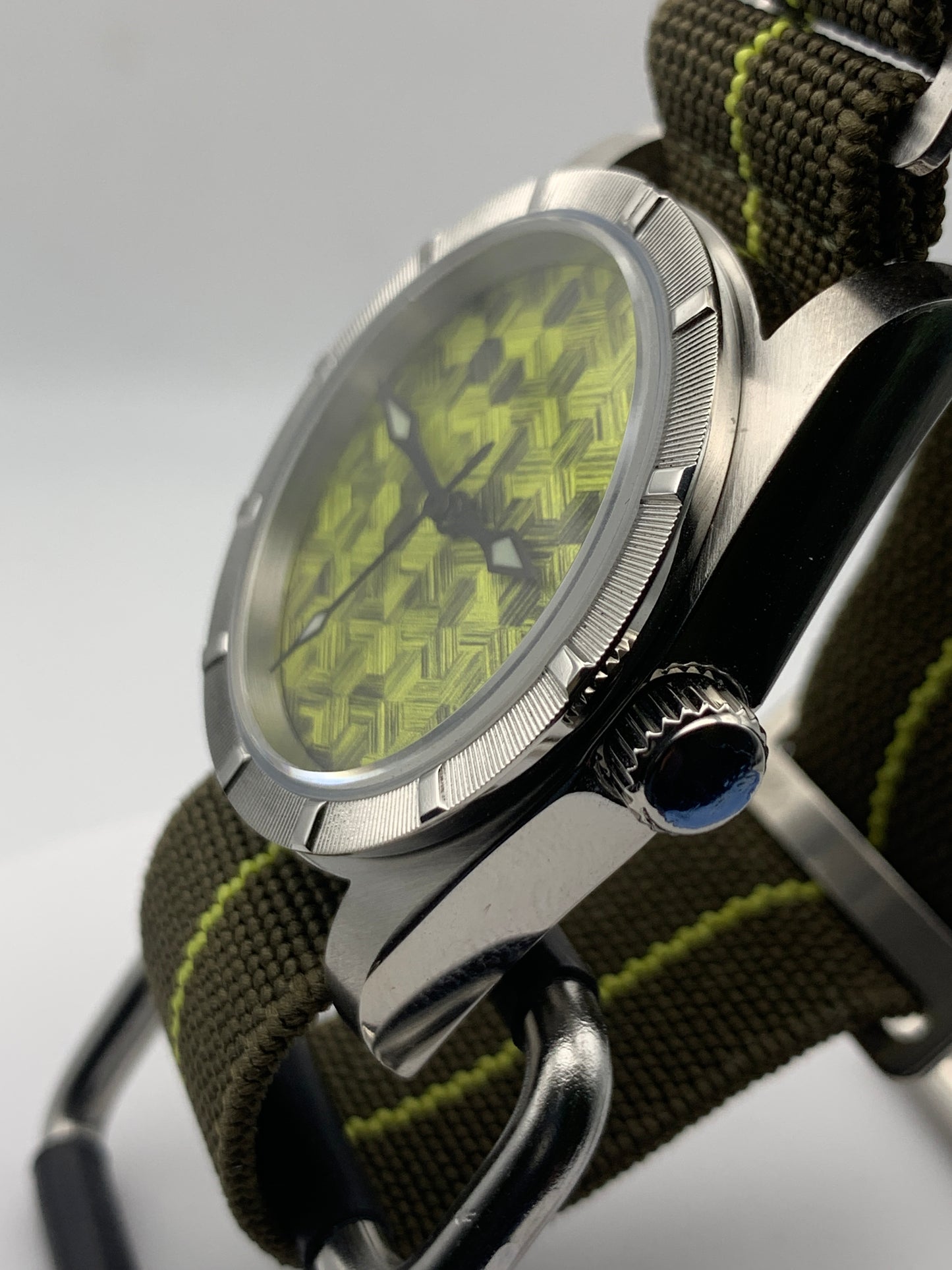Moss Man. 38mm Engine turned stainless steel case. Sapphire crystal. Seiko NH38.