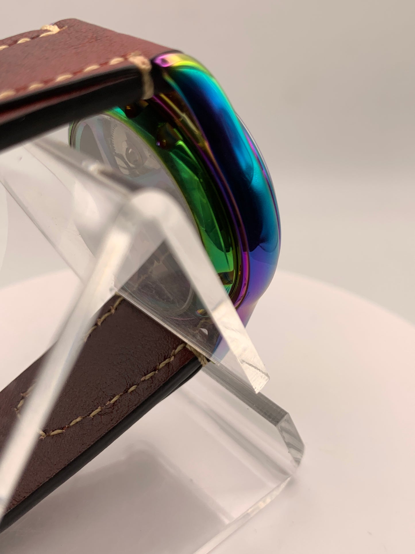 Living Color. 38mm thermally colored stainless steel case and case back. Double dome K-1 mineral crystal. Seiko NH36