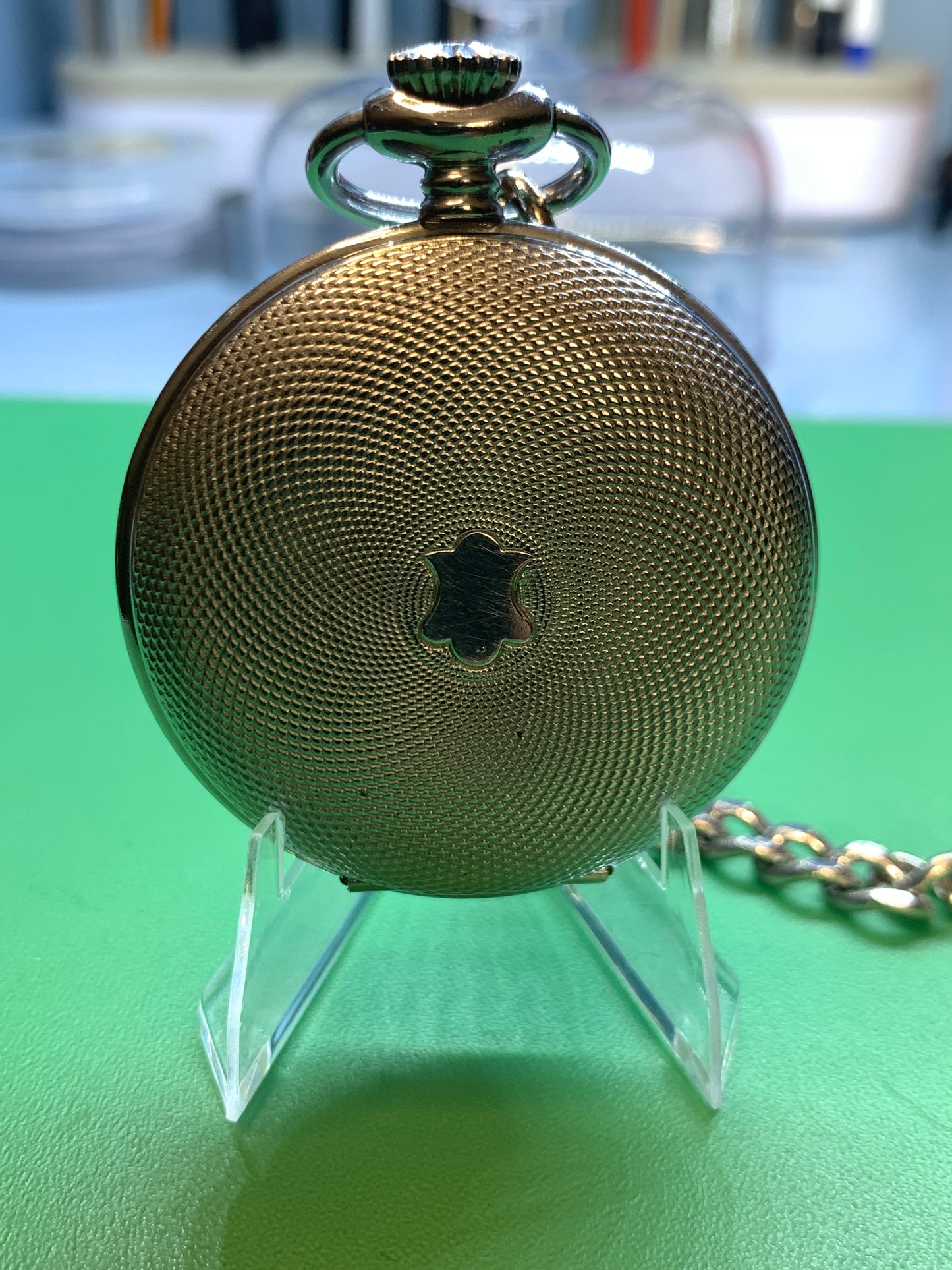 White Dahlia. All Swiss pocket watch. Beautiful NOS ETA/Unitas hammertone 6498 hand wound movement. Guilloche dial. Vintage 47mm case with perlage.