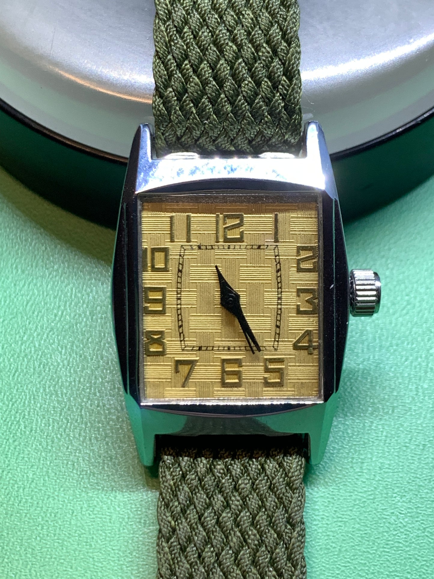 Feather 1.3 - Vintage 25mm plated brass 2 piece case.  38mm lug to lug. 16mm lug width. 8.5mm thick. Acrylic crystal. Miyota Super 2035 movement.