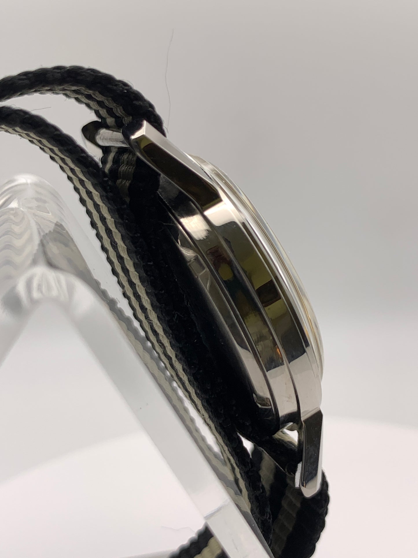 Bishop. Marriage watch. 33mm NOS stainless steel vintage case. Vintage enamel  ‘New England’ dial. Miyota 2036 quartz movement.