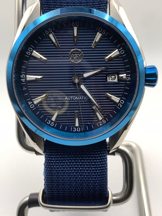 Eventide. 39mm Blue and silver stainless steel. Sapphire crystal. Seiko NH35.
