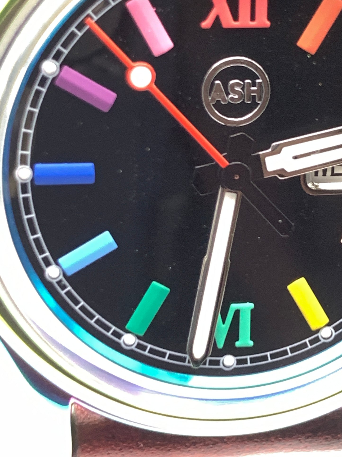 Living Color. 38mm thermally colored stainless steel case and case back. Double dome K-1 mineral crystal. Seiko NH36