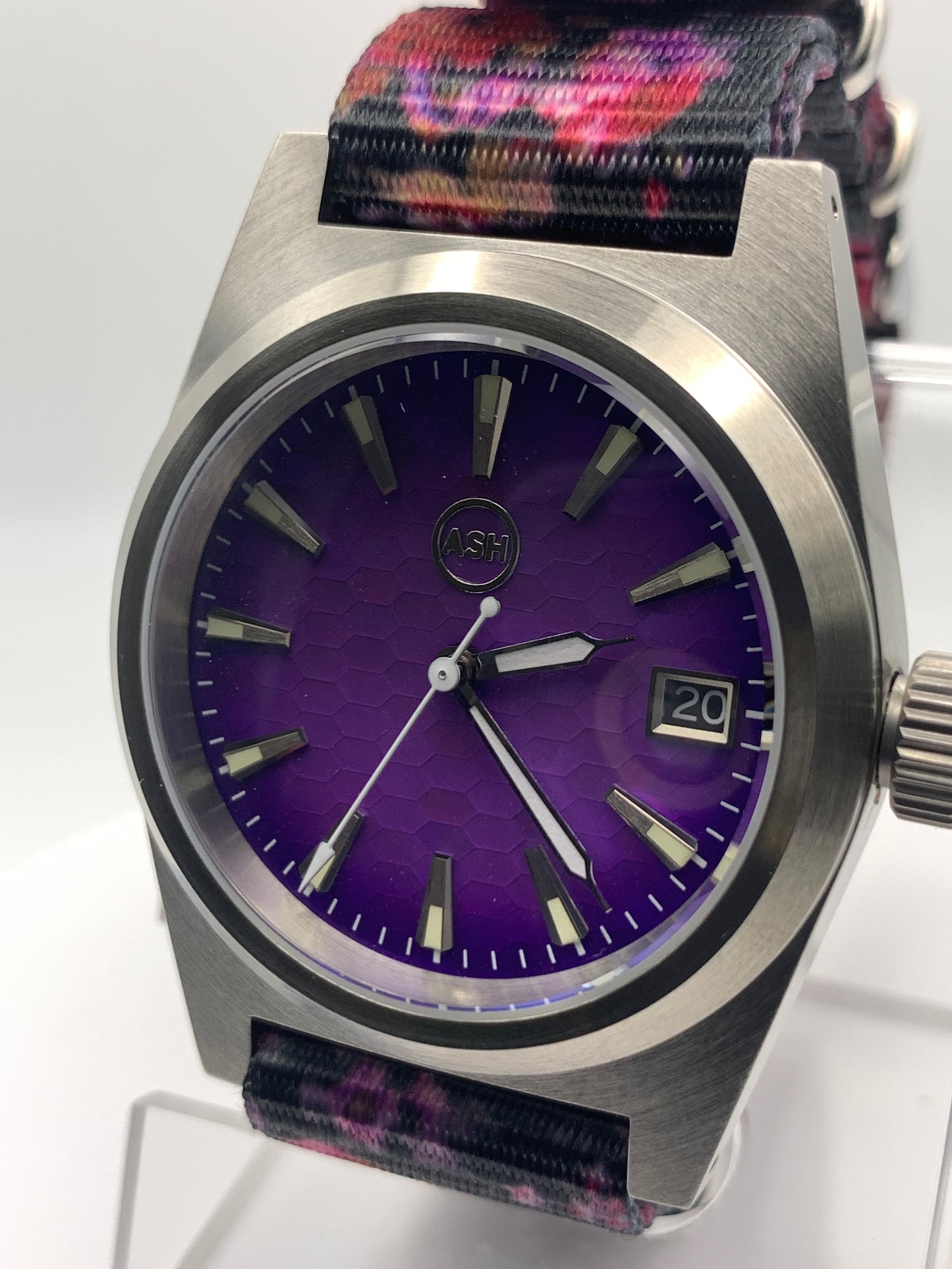 Water Garden. 38mm brushed stainless steel. Mosaic dial. Sapphire crystal with AR. Seiko NH35 automatic.