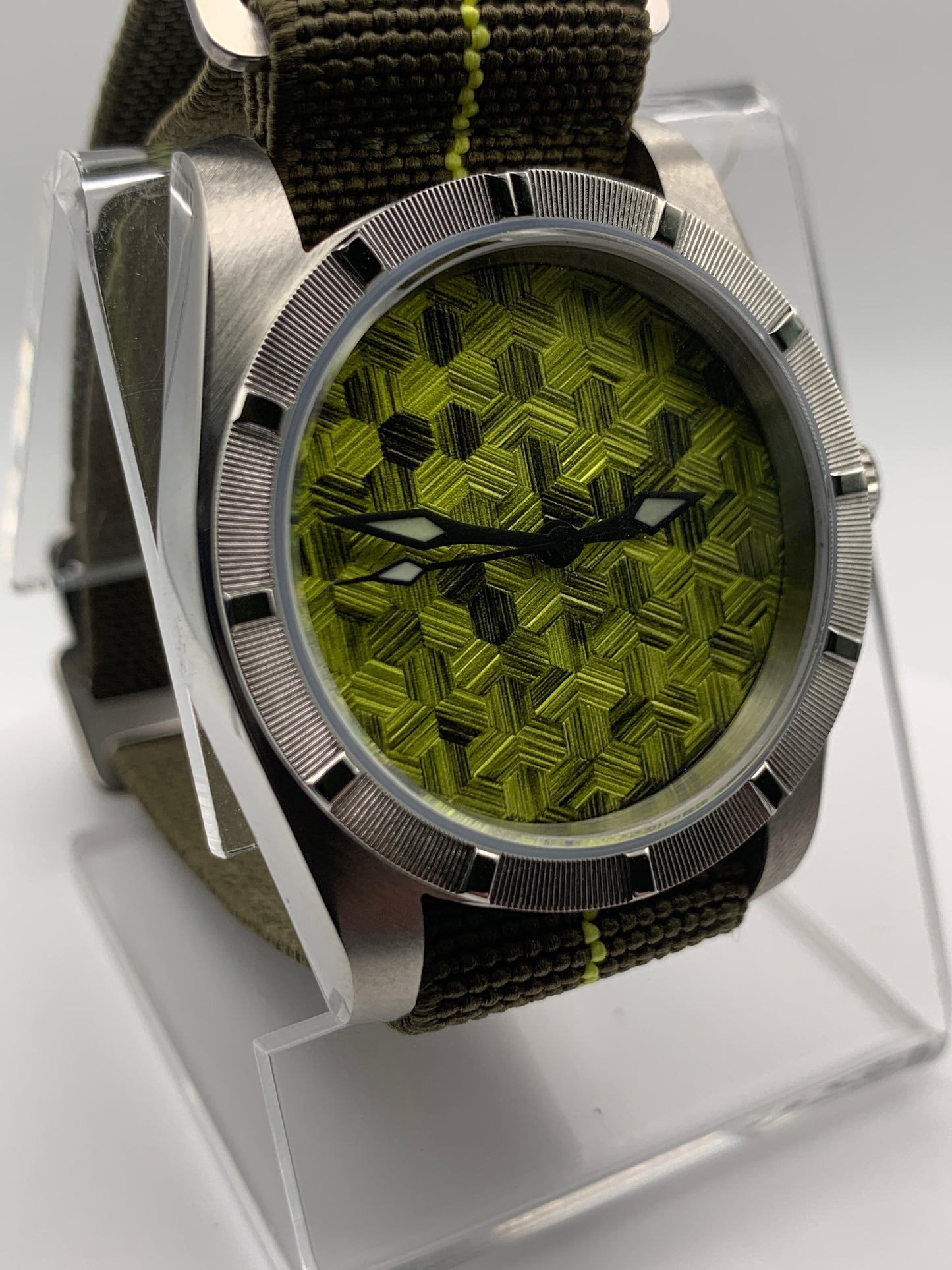 Moss Man. 38mm Engine turned stainless steel case. Sapphire crystal. Seiko NH38.