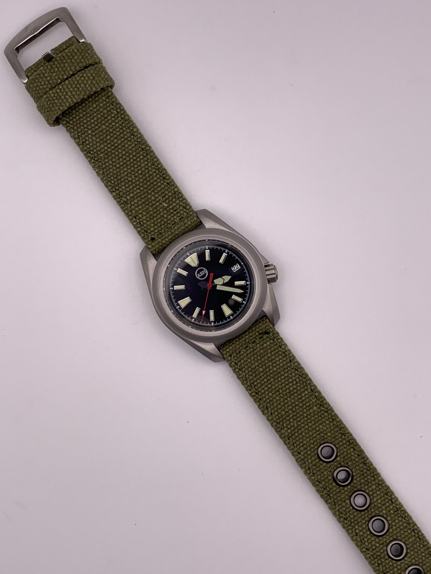 Outrider. 38mm bead blasted stainless steel. Crown at 3.8.  Sapphire crystal. Seiko NH35.