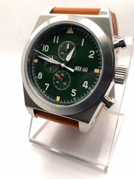 Machine Head. 46mm Stainless steel chronograph. K-1 glass crystal. Miyota 0S00 quartz movement.