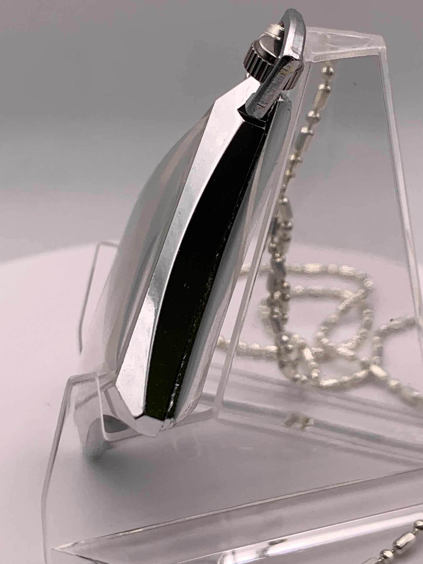 In The Rough. Necklace watch. Domed acrylic crystal. Miyota Super 2035 quartz movement.
