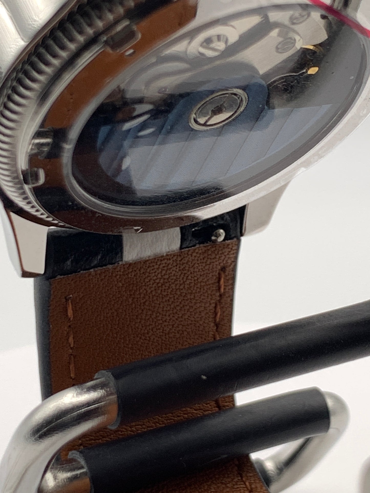 Thereabouts - One hand watch. 38mm coin edged stainless steel case. Enamel dial. Boxed K-1 crystal. Exhibition case back with blue custom rotor. Seiko NH38.