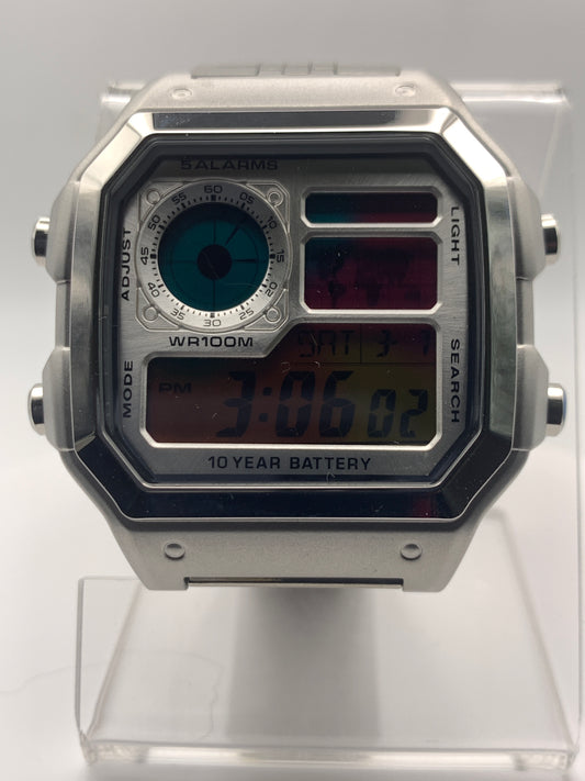 Royale with Cheese V.  Casio AE-1200.  Metal case and faceplate. Multicolor filter. Flashing alarm. Vintage bracelet.