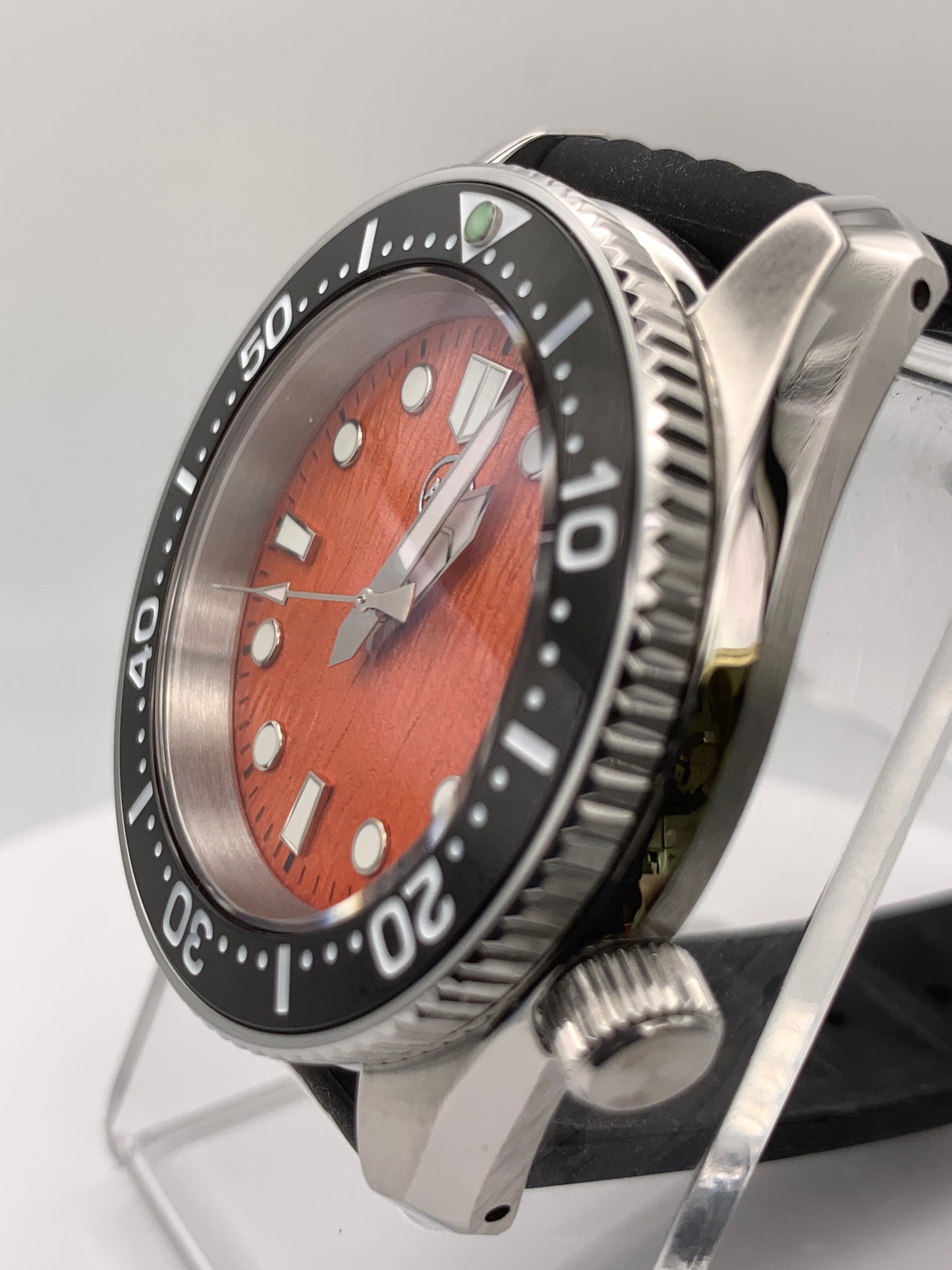 Orange Textured Dial. Diver Style. 42mm cushion case.