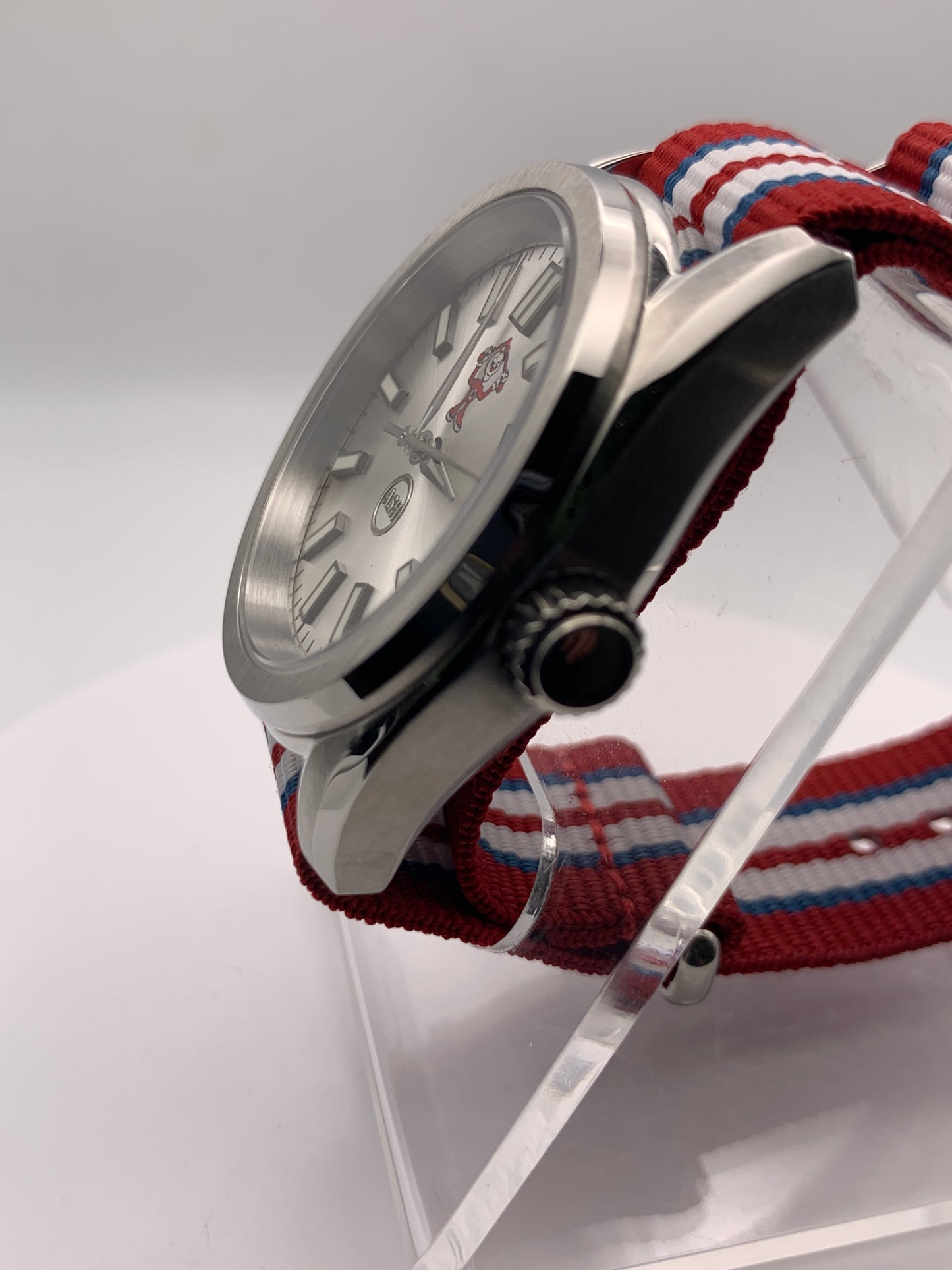 Best Avoided.  39mm Stainless steel. Sapphire crystal. Seiko NH35 with red date wheel. Mischief.