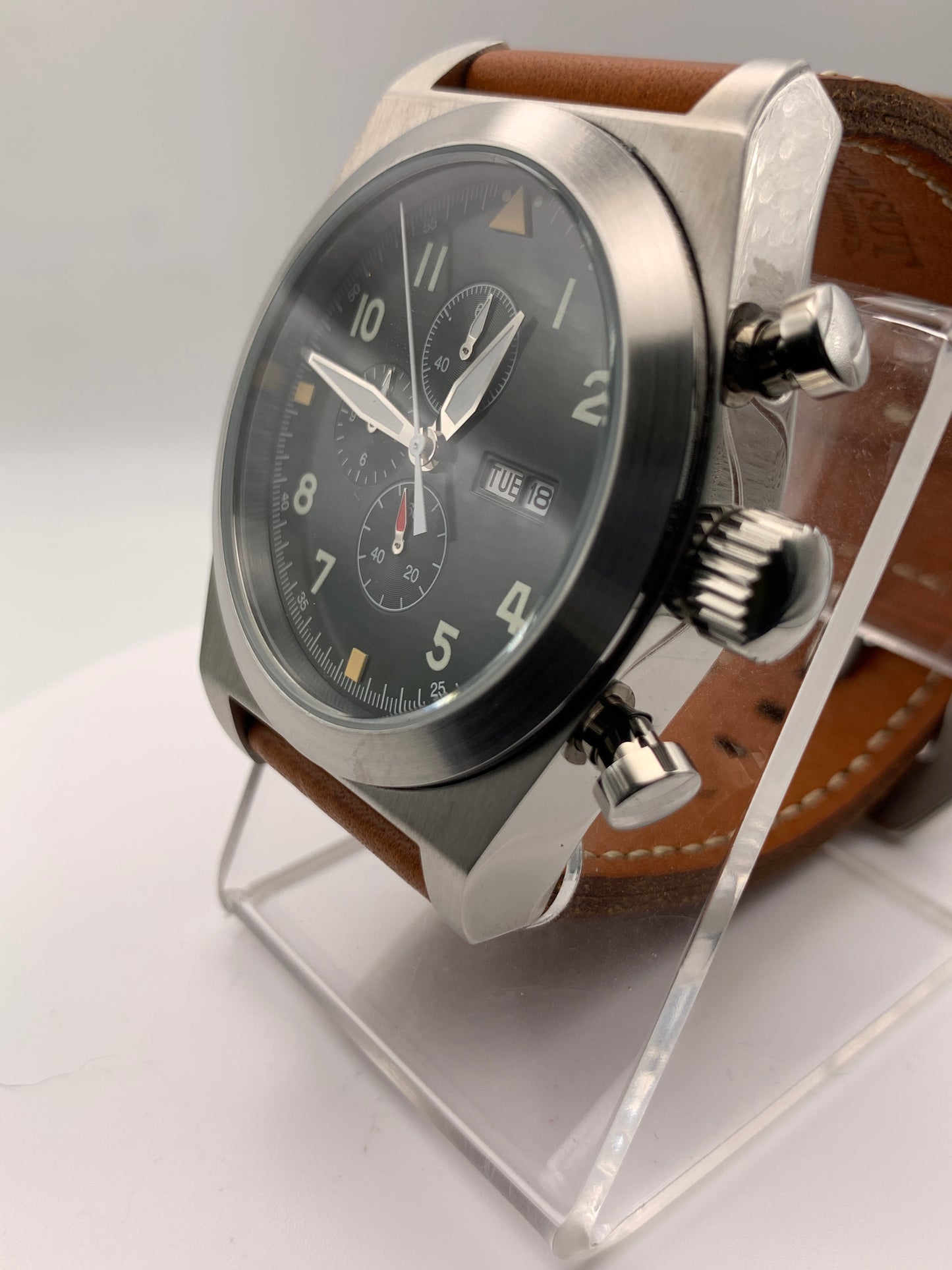Machine Head. 46mm Stainless steel chronograph. K-1 glass crystal. Miyota 0S00 quartz movement.