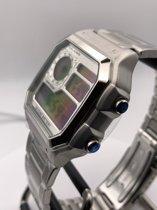 Royale with Cheese IV. Metal case and faceplate.  Multicolored filter. Flashing alarm mod. Vintage bracelet. Includes all original packaging, OEM rubber straps, and extra bracelet as pictured.