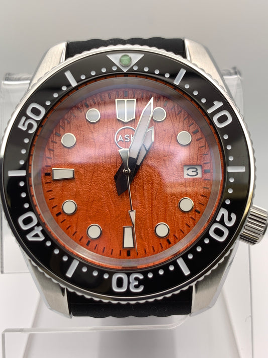 Orange Textured Dial. Diver Style. 42mm cushion case.