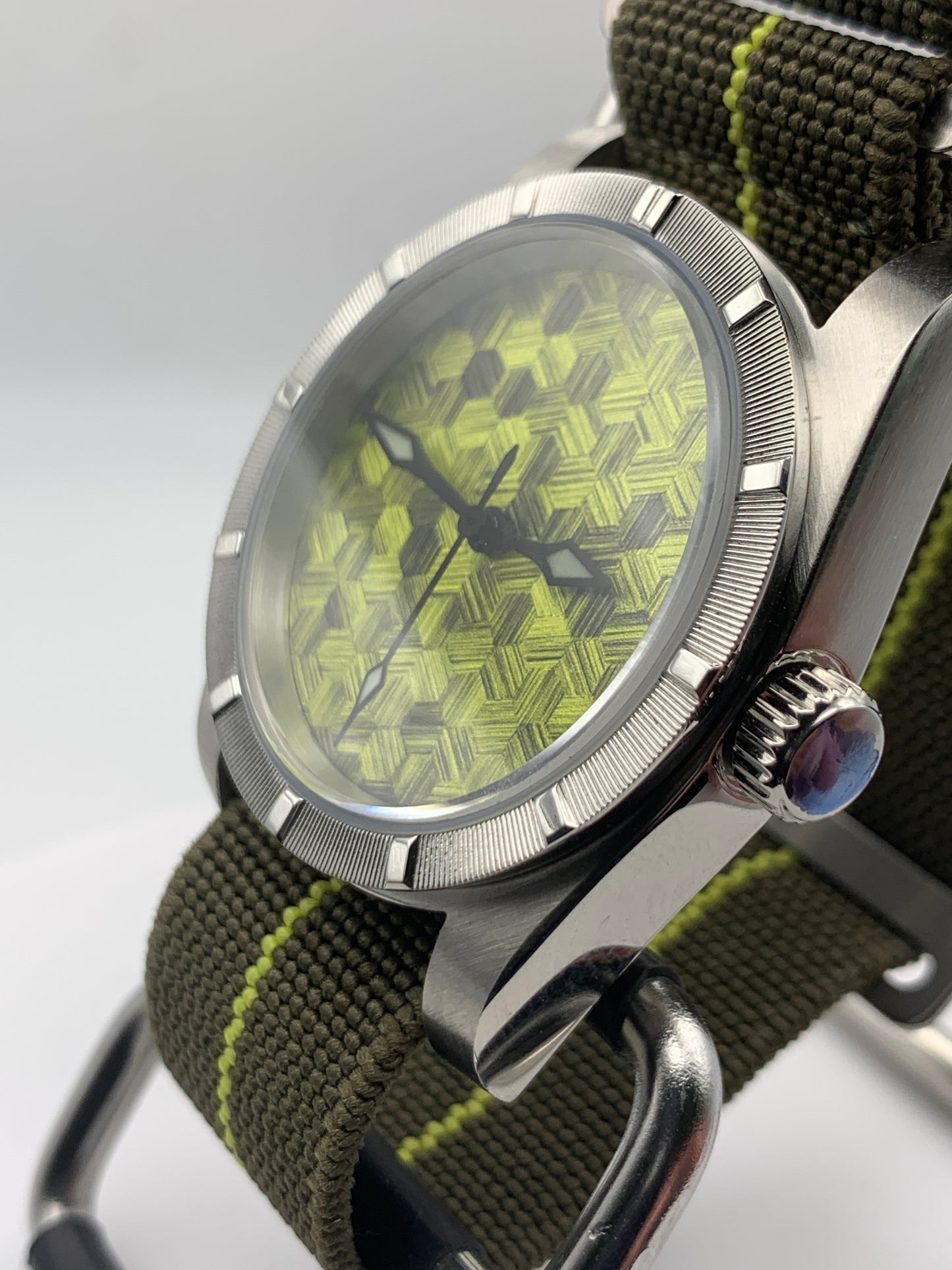 Moss Man. 38mm Engine turned stainless steel case. Sapphire crystal. Seiko NH38.