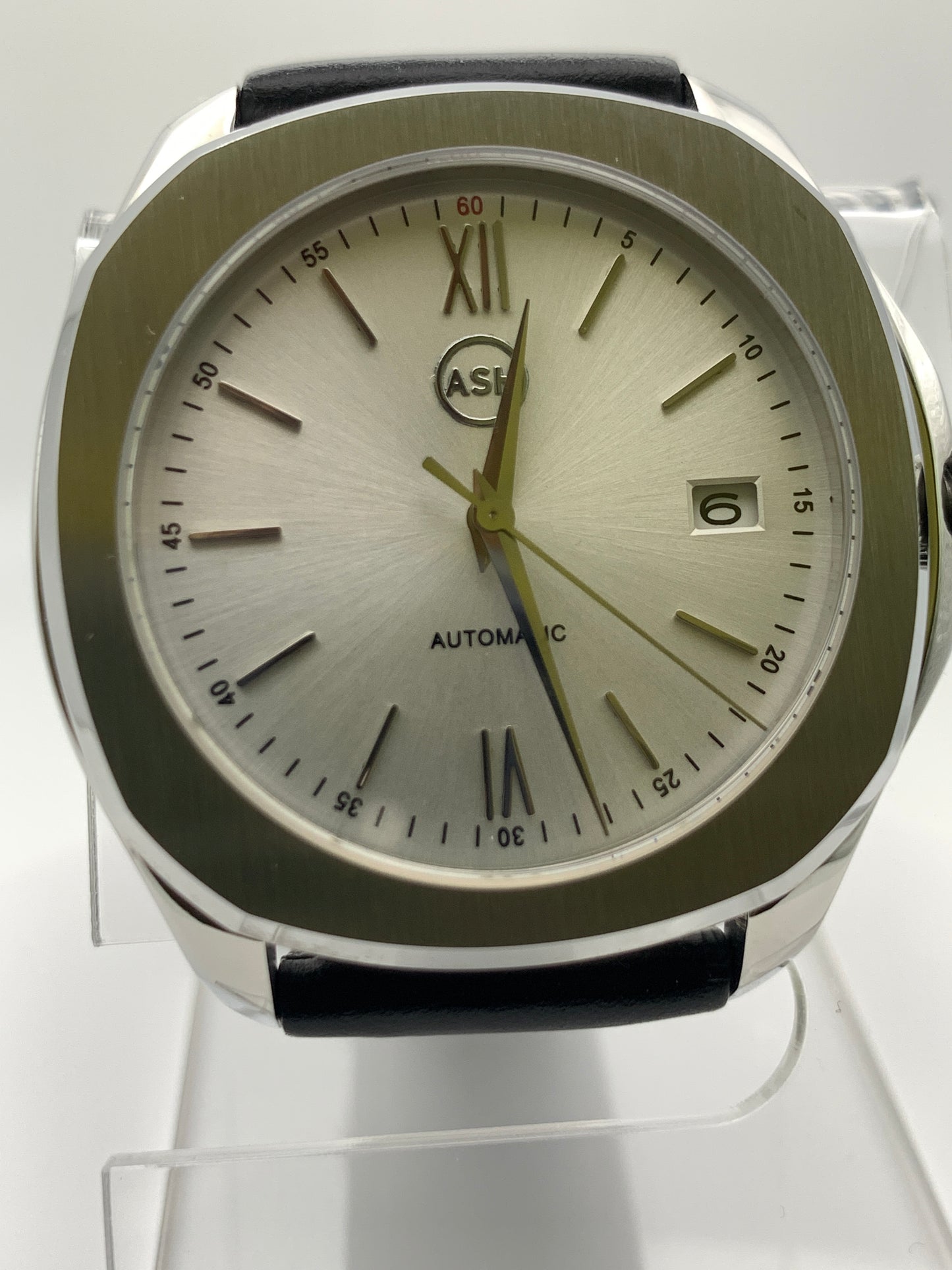 40mm Silver on silver dress watch.