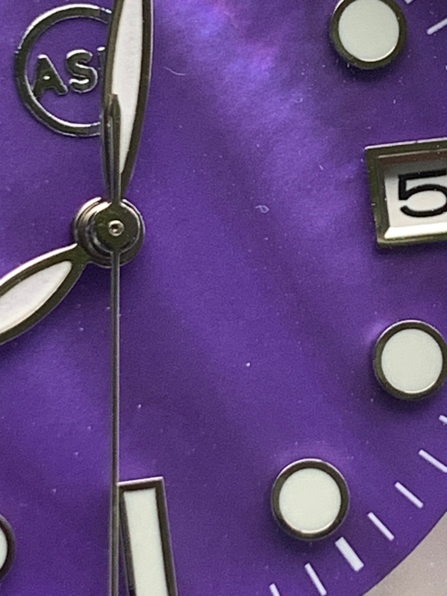 Larkspur 1.1 - 36mm Titanium field watch. Purple MOP dial. Seiko NH35.