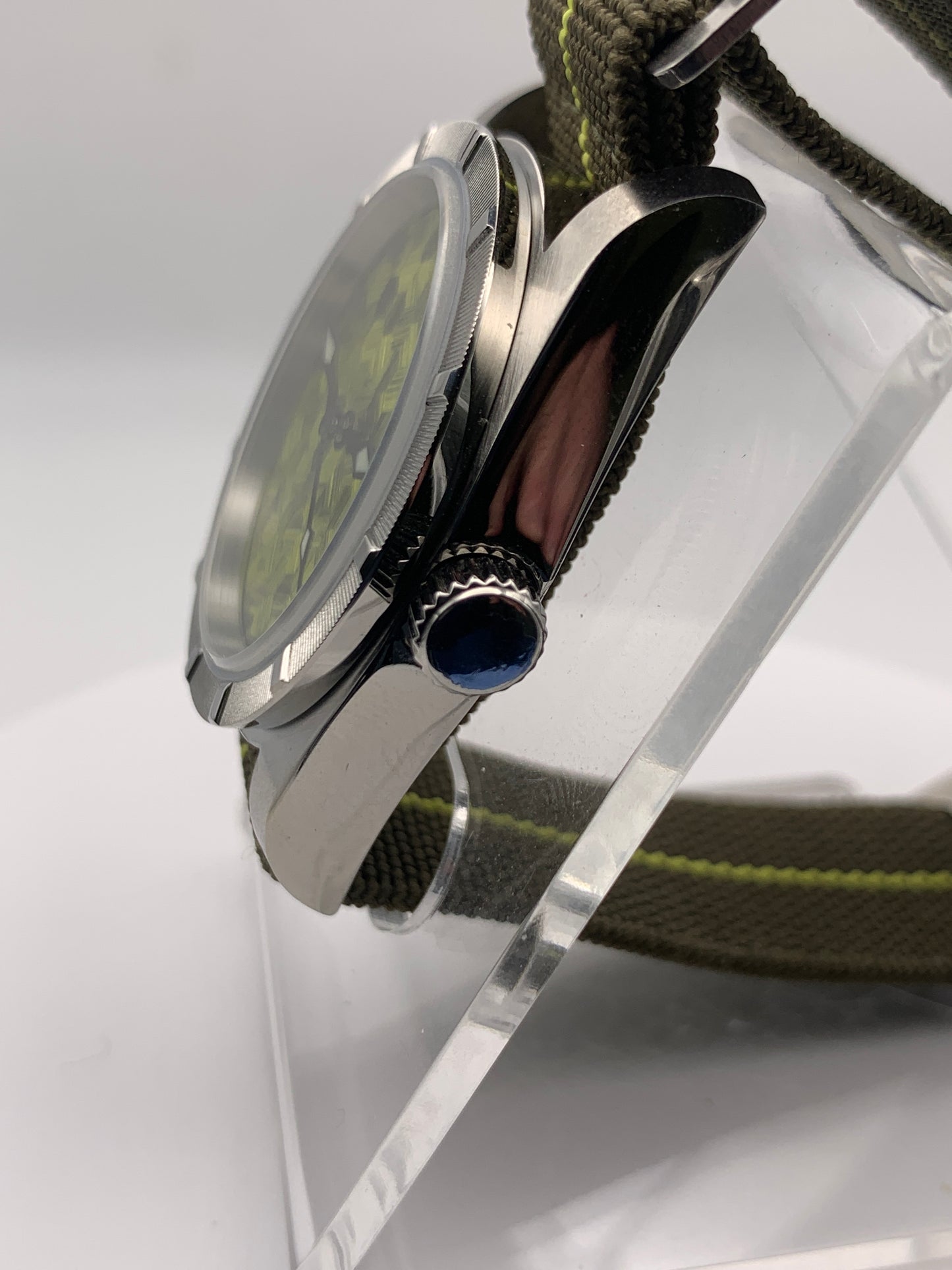 Moss Man. 38mm Engine turned stainless steel case. Sapphire crystal. Seiko NH38.
