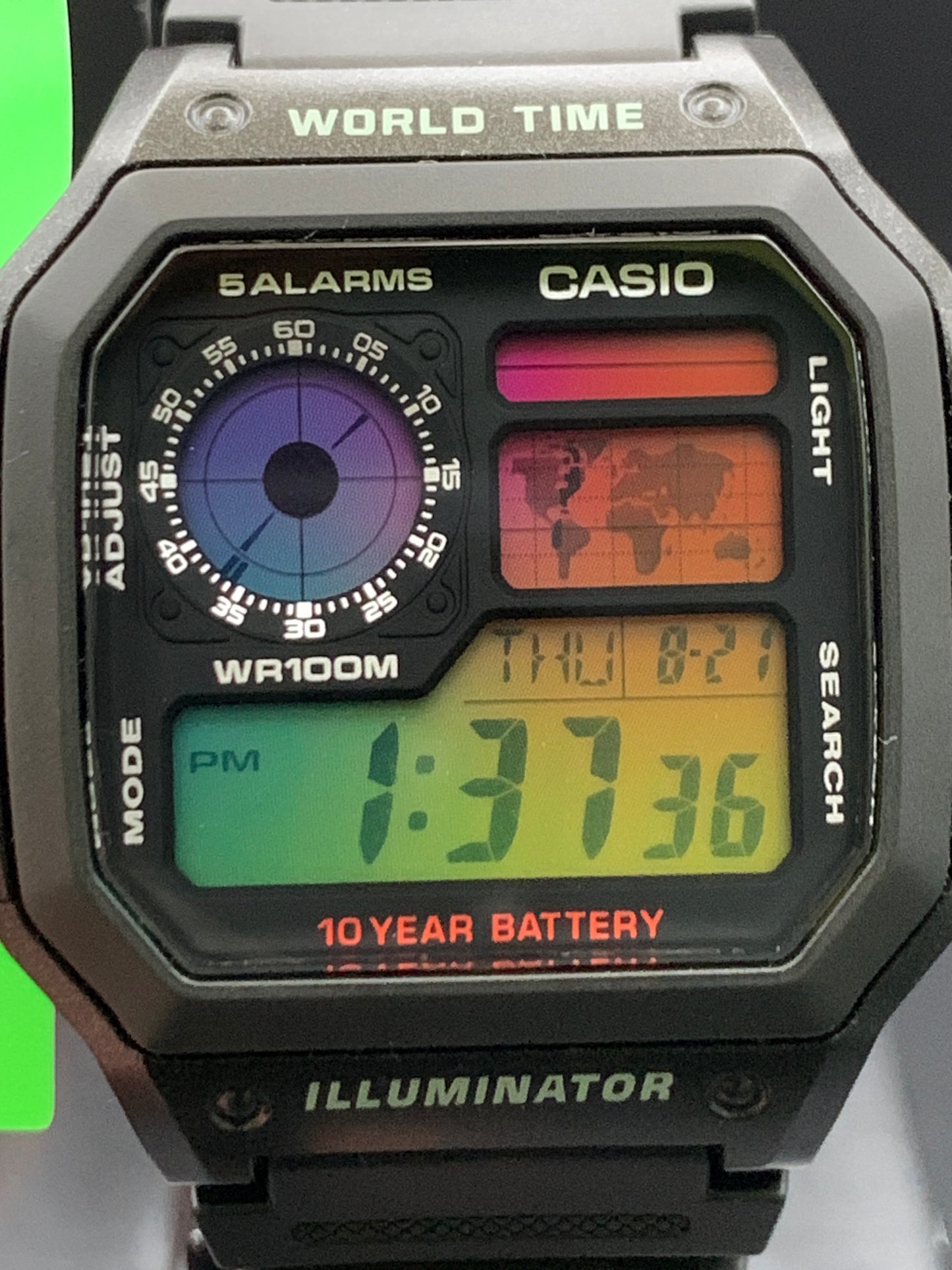 Fish and Chips. Casio AE1200 with rainbow filter and hydromod.