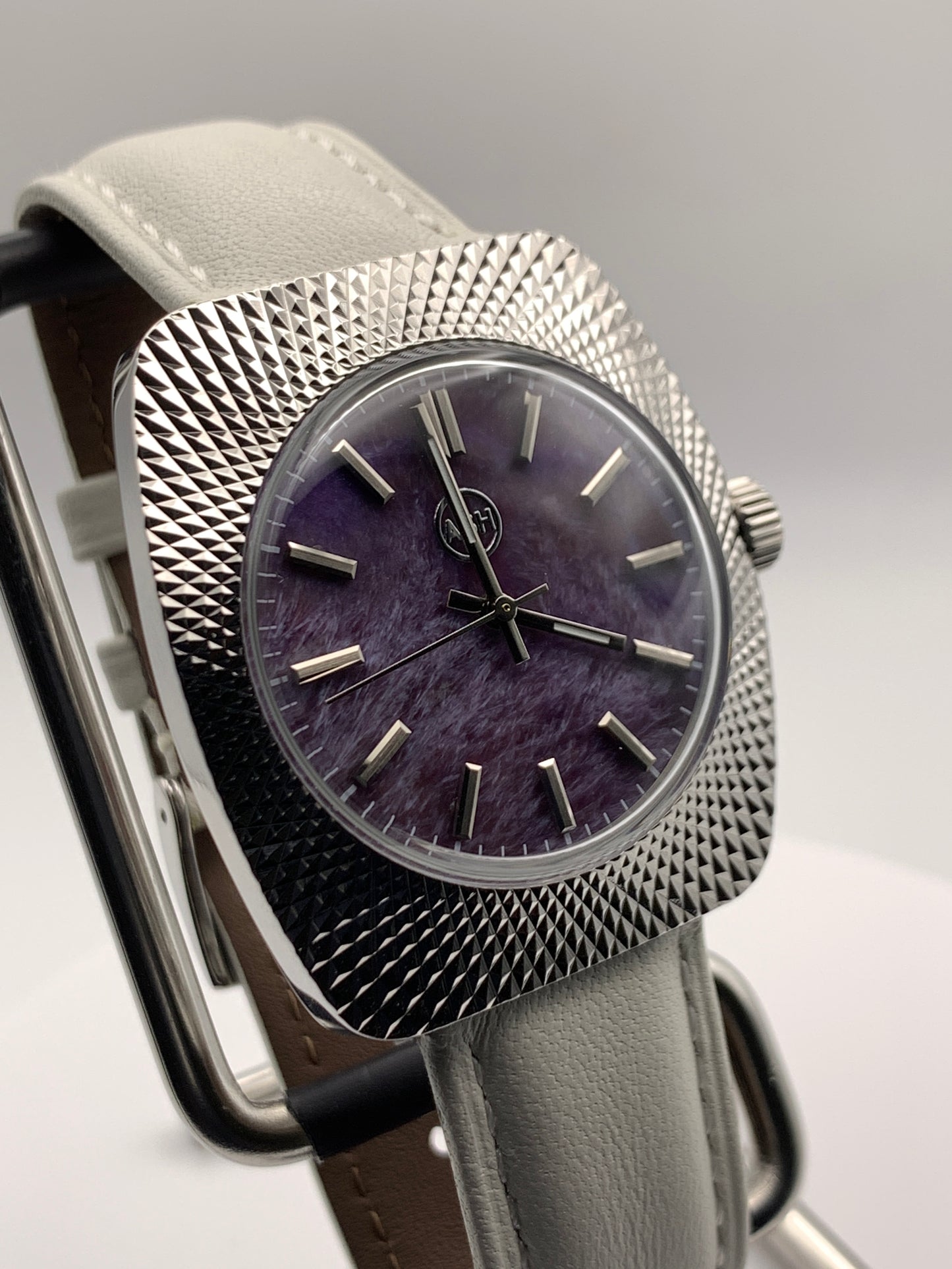 Lily. Faceted 37mm stainless steel case. Acrylic domed crystal. Charlotte stone dial.  Seiko VH31 mecha-quartz.