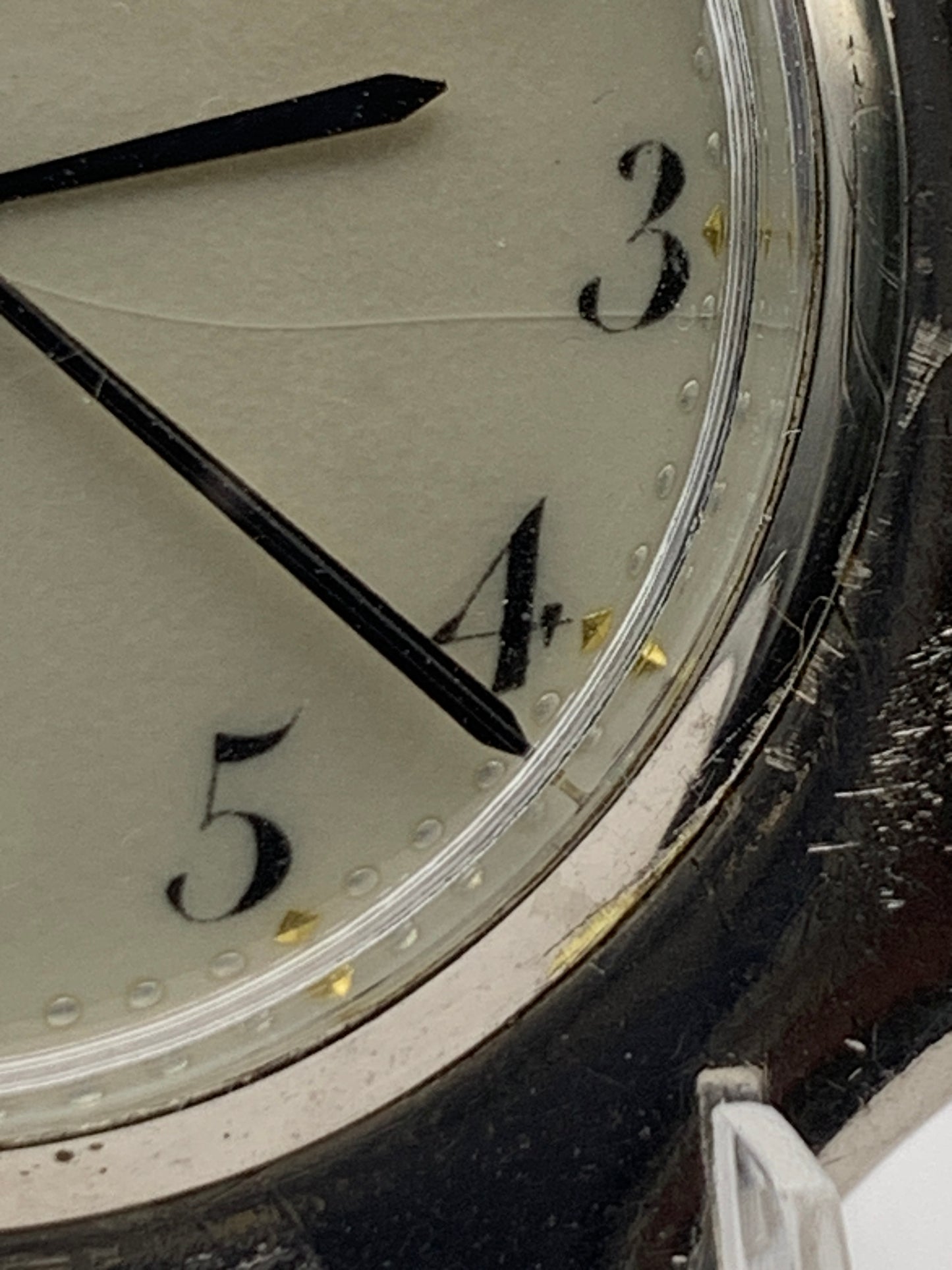 Palimpsest.  40 x 40mm plated brass case. Vintage pendant watch conversion. Domed acrylic crystal. Original enamel dial. Miyota 2036.