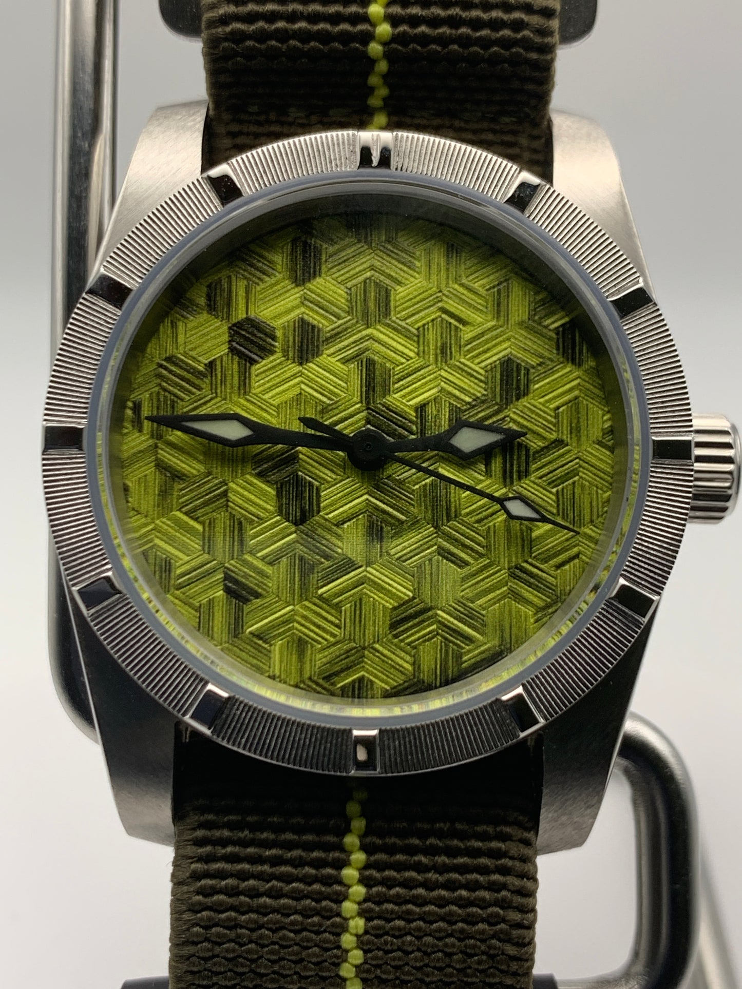 Moss Man. 38mm Engine turned stainless steel case. Sapphire crystal. Seiko NH38.