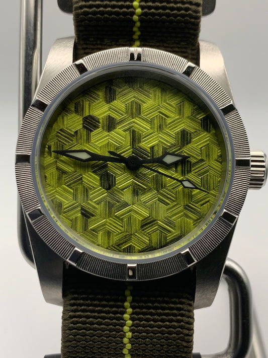 Moss Man. 38mm Engine turned stainless steel case. Sapphire crystal. Seiko NH38.