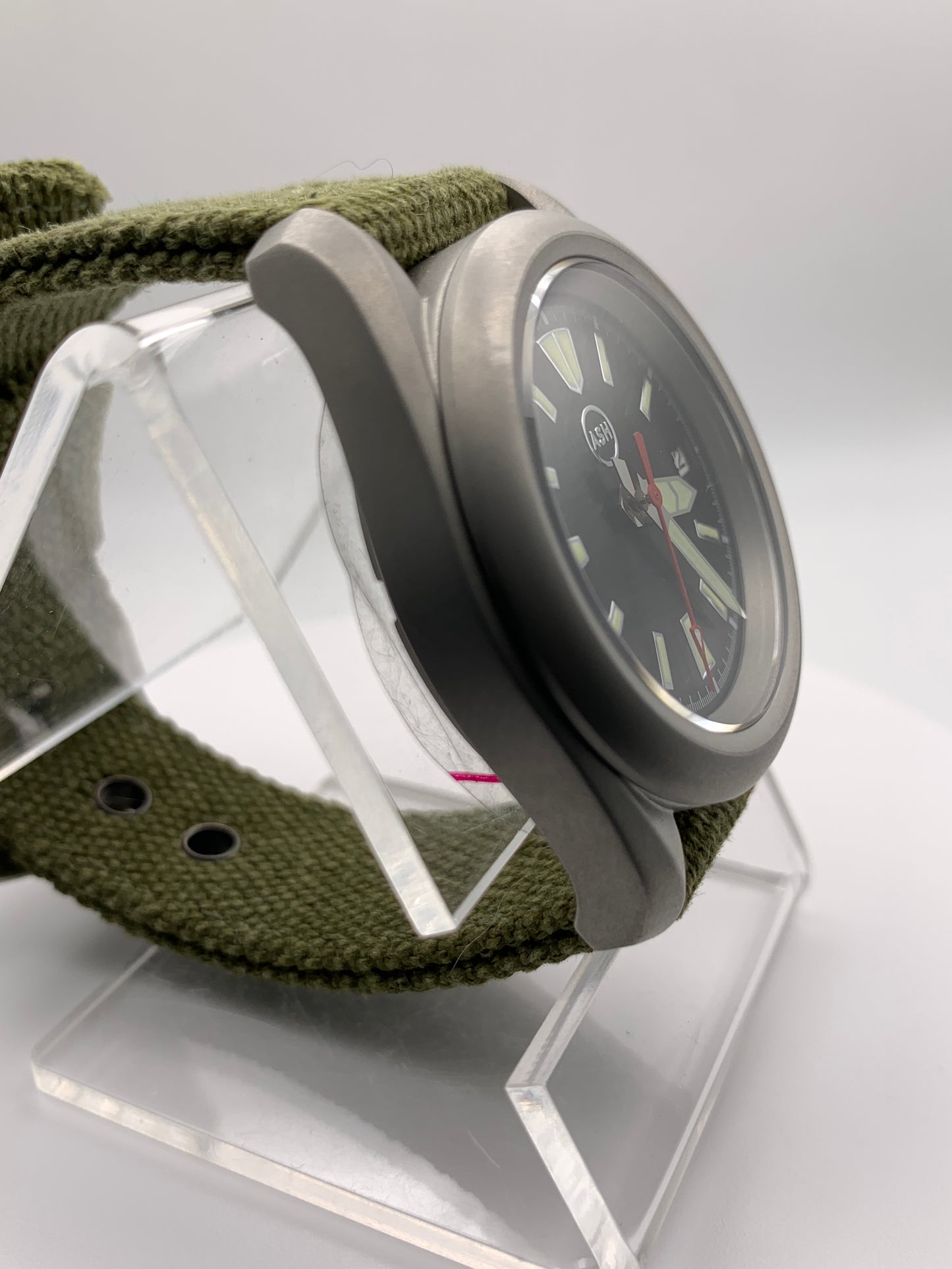 Outrider. 38mm bead blasted stainless steel. Crown at 3.8.  Sapphire crystal. Seiko NH35.