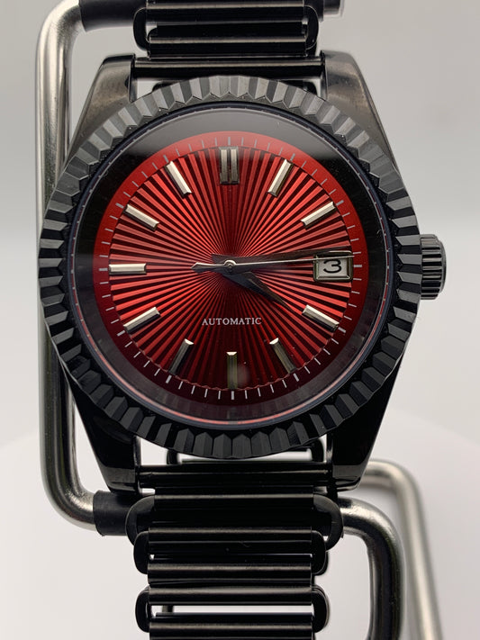 Red Shift. Client custom. 39mm PVD stainless steel case. Sapphire crystal. Seiko NH38.