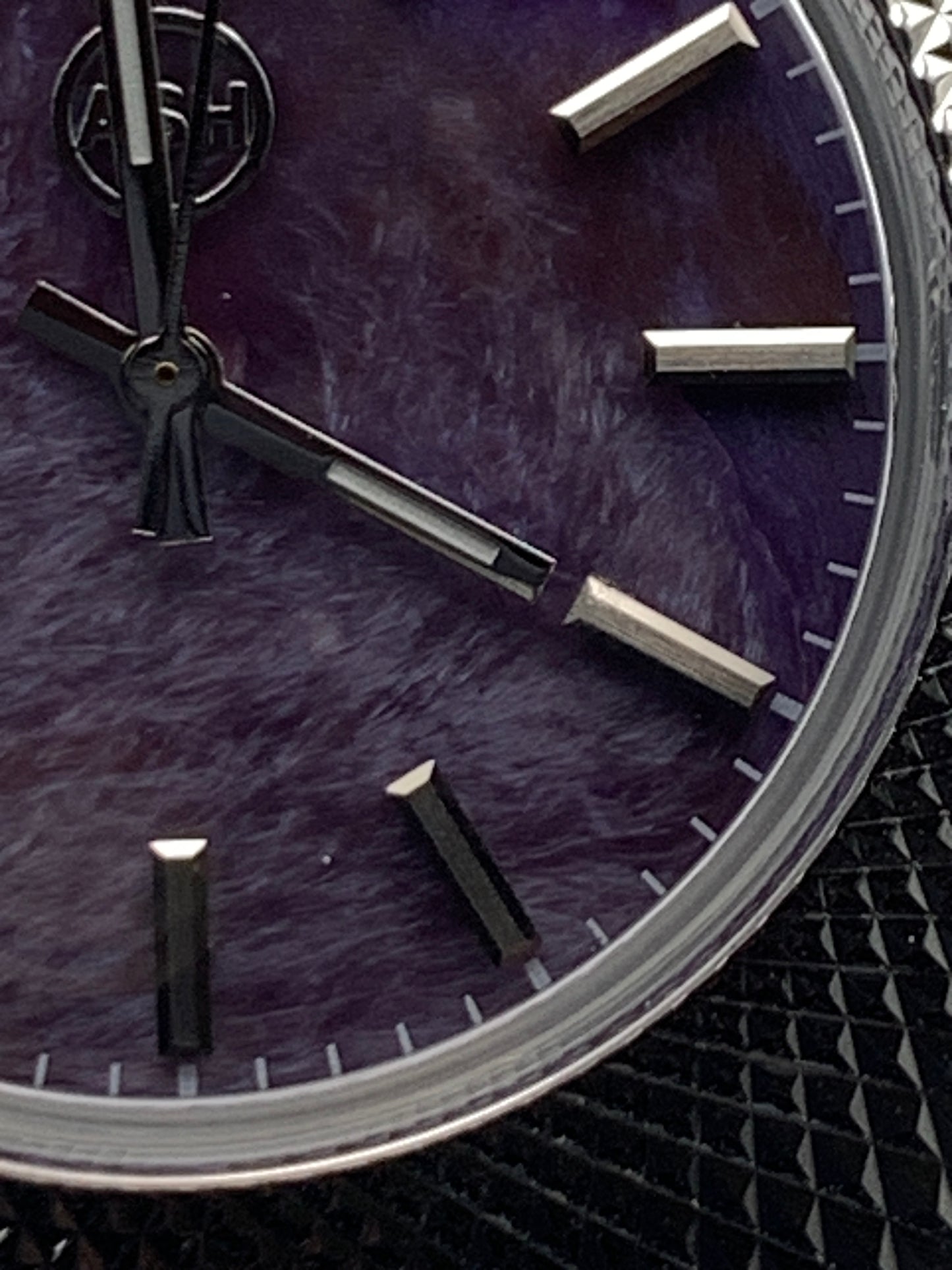 Lily. Faceted 37mm stainless steel case. Acrylic domed crystal. Charlotte stone dial.  Seiko VH31 mecha-quartz.