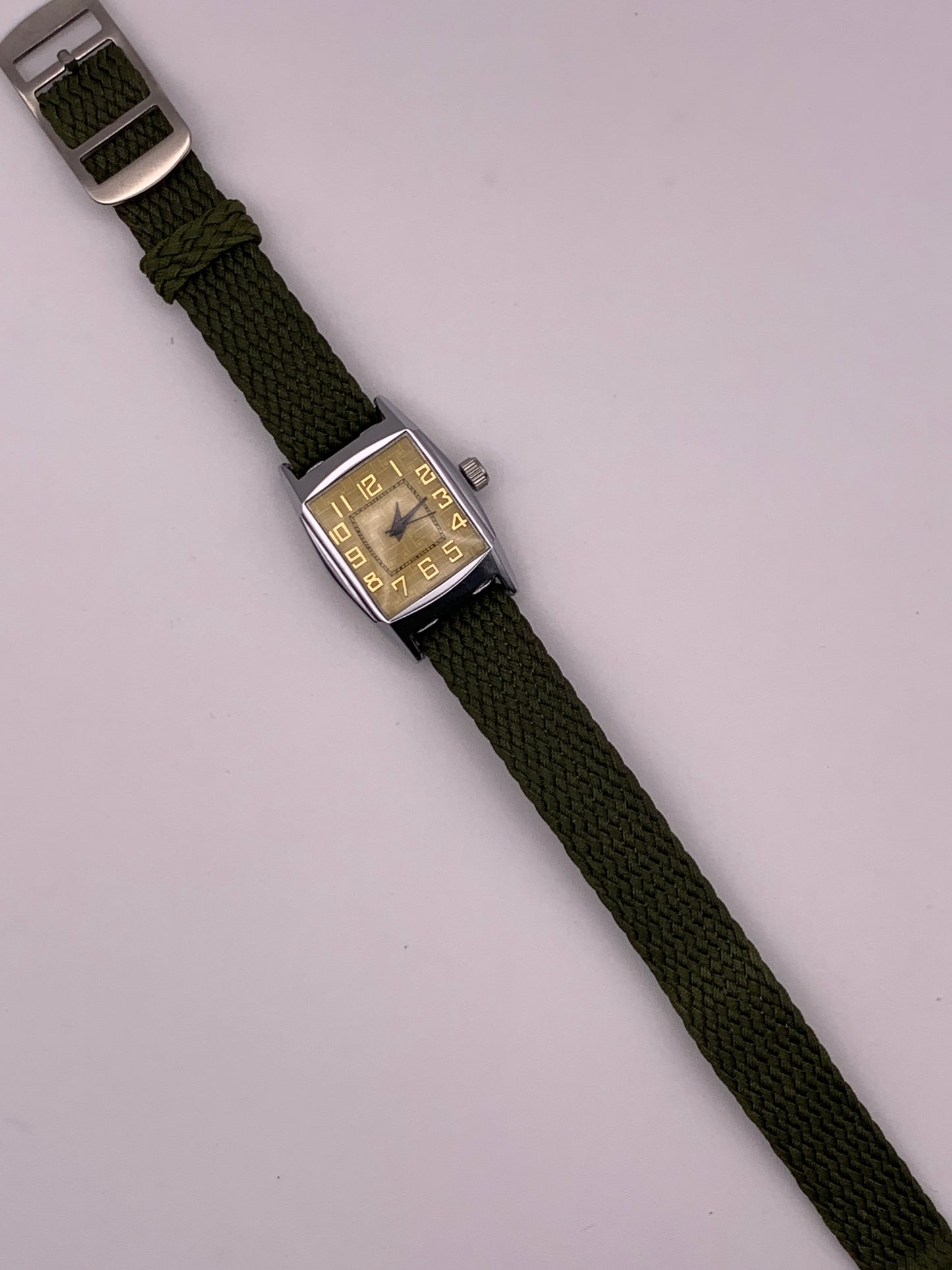 Feather 1.3 - Vintage 25mm plated brass 2 piece case.  38mm lug to lug. 16mm lug width. 8.5mm thick. Acrylic crystal. Miyota Super 2035 movement.