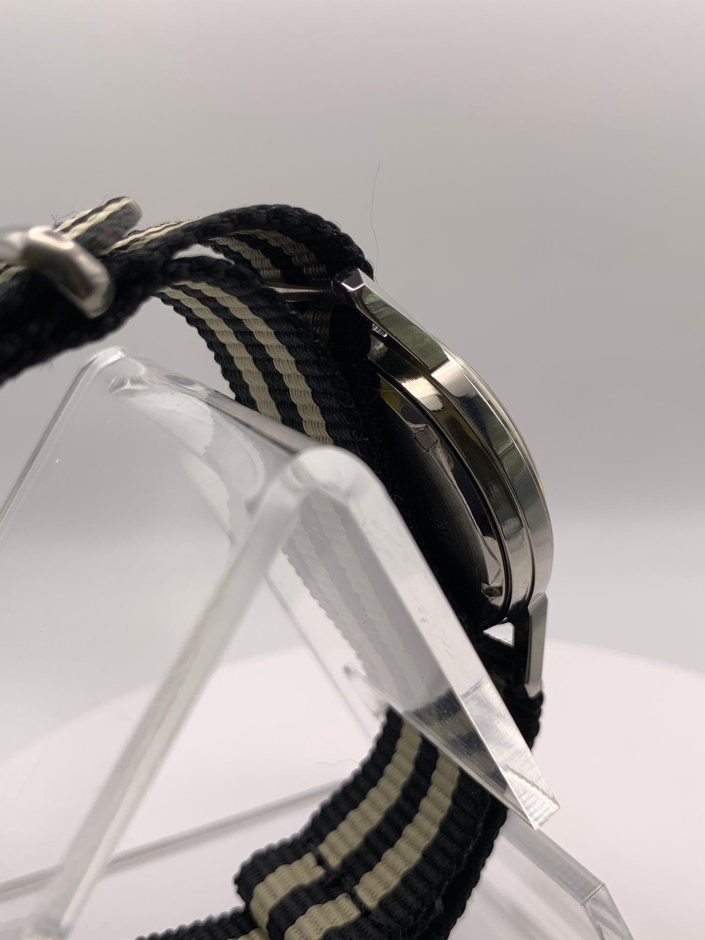 Bishop. Marriage watch. 33mm NOS stainless steel vintage case. Vintage enamel  ‘New England’ dial. Miyota 2036 quartz movement.