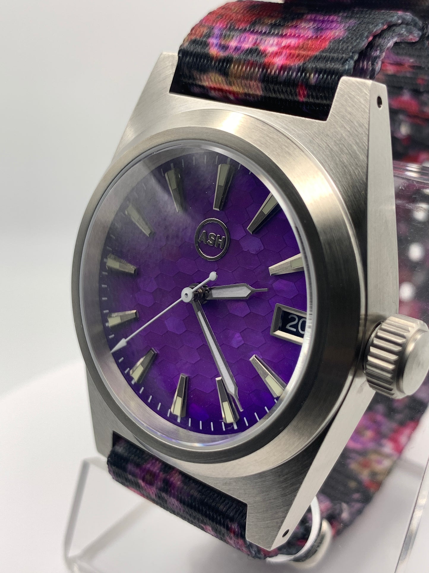 Water Garden. 38mm brushed stainless steel. Mosaic dial. Sapphire crystal with AR. Seiko NH35 automatic.