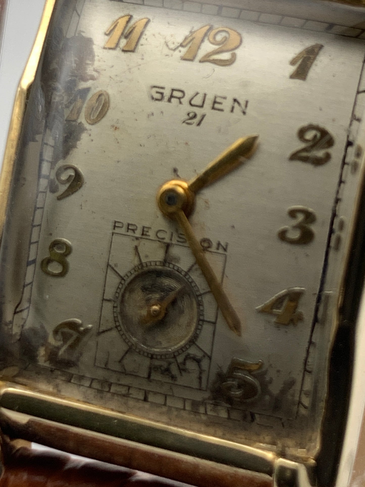 Gruen Precision 335, circa 1950, wrist watch repair. New balance staff and mainspring. 20mm wide. 34mm lug to lug.