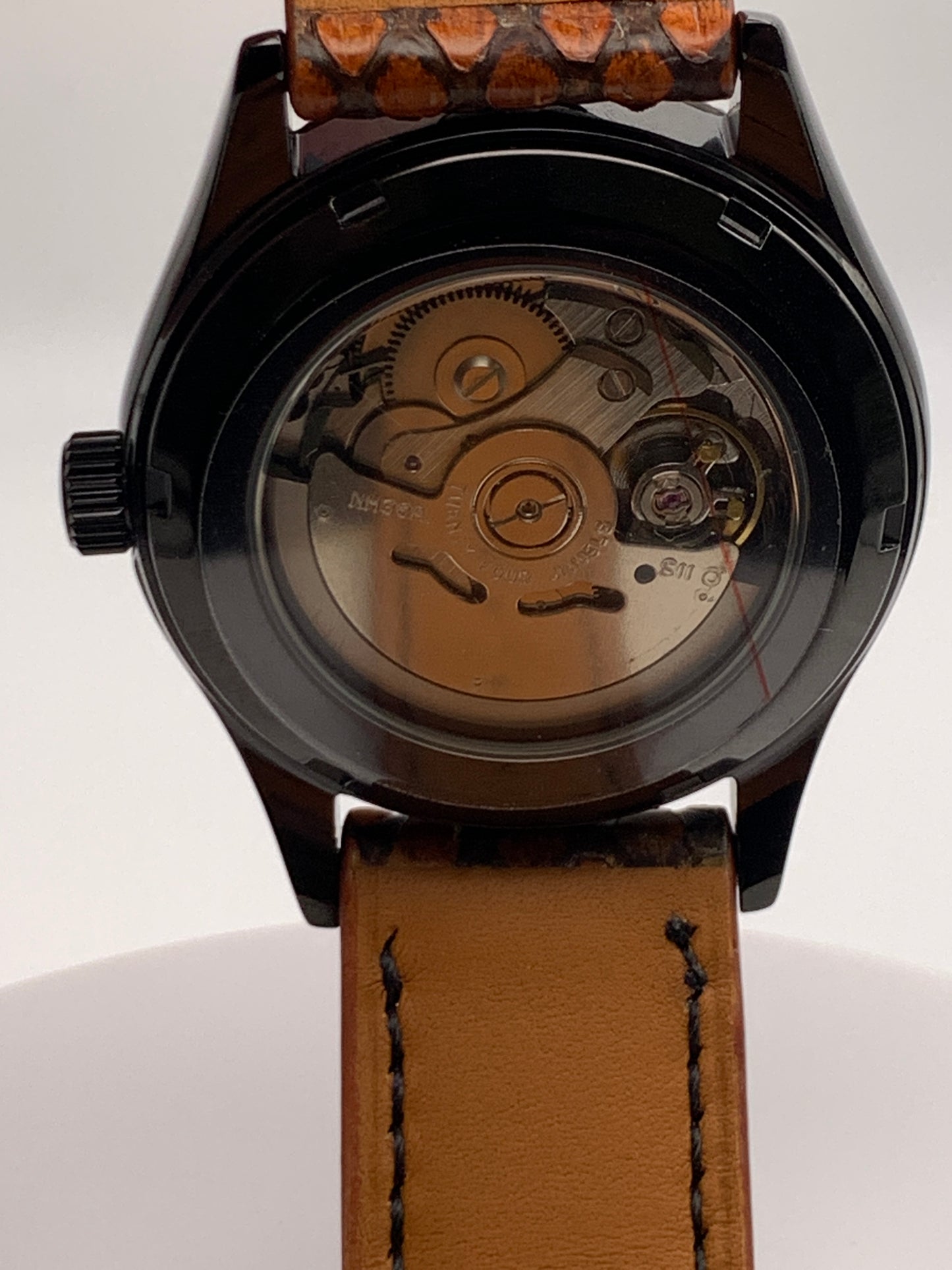 Ecthelion. Golden fire livery. 39mm fluted, PVD coated, stainless steel case. Sapphire crystal. Seiko NH38. Dragon scale strap. Mystical powers.