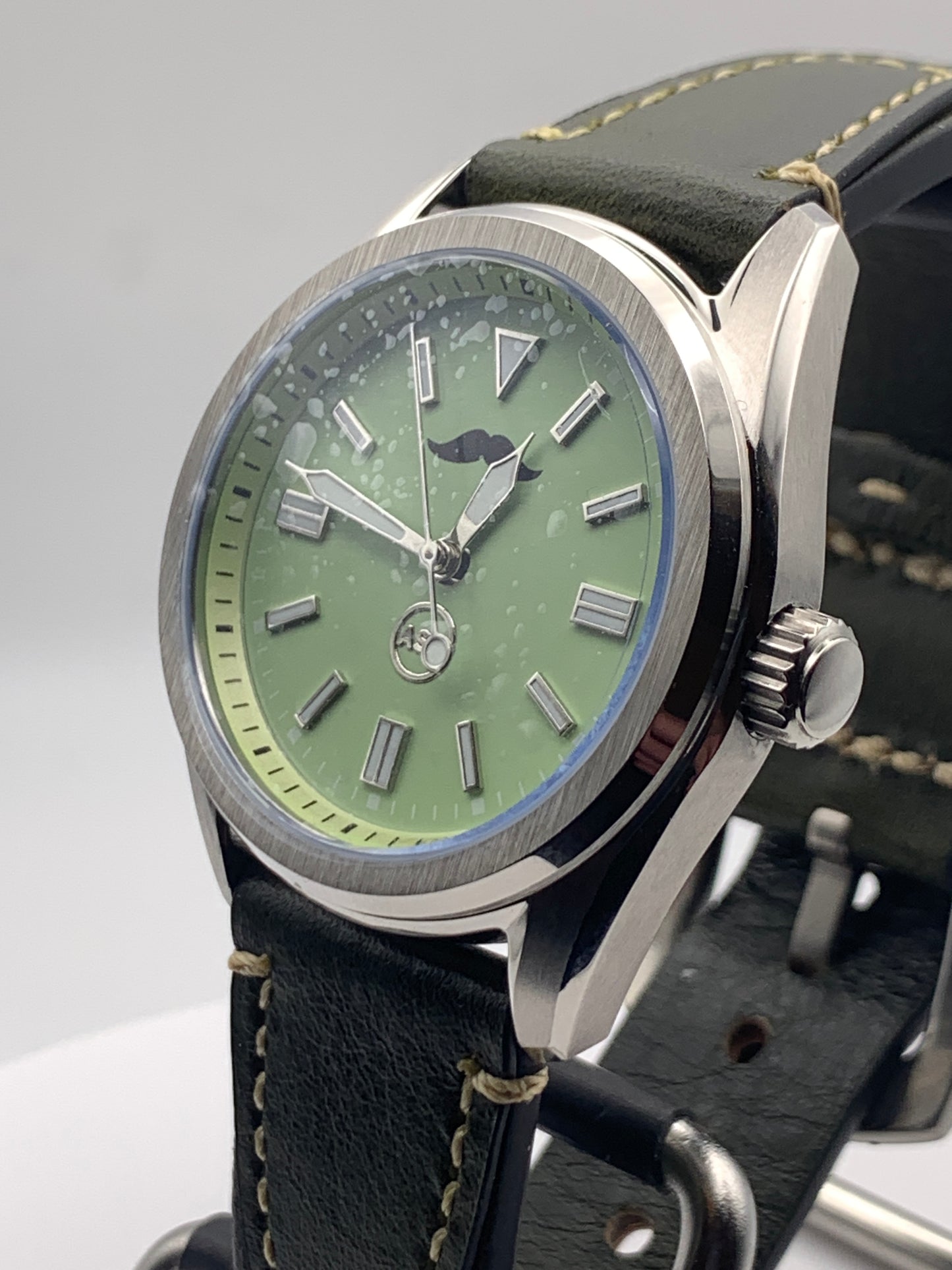 Mustachio. 38mm Stainless steel.  Sapphire crystal with AR. Seiko NH38.