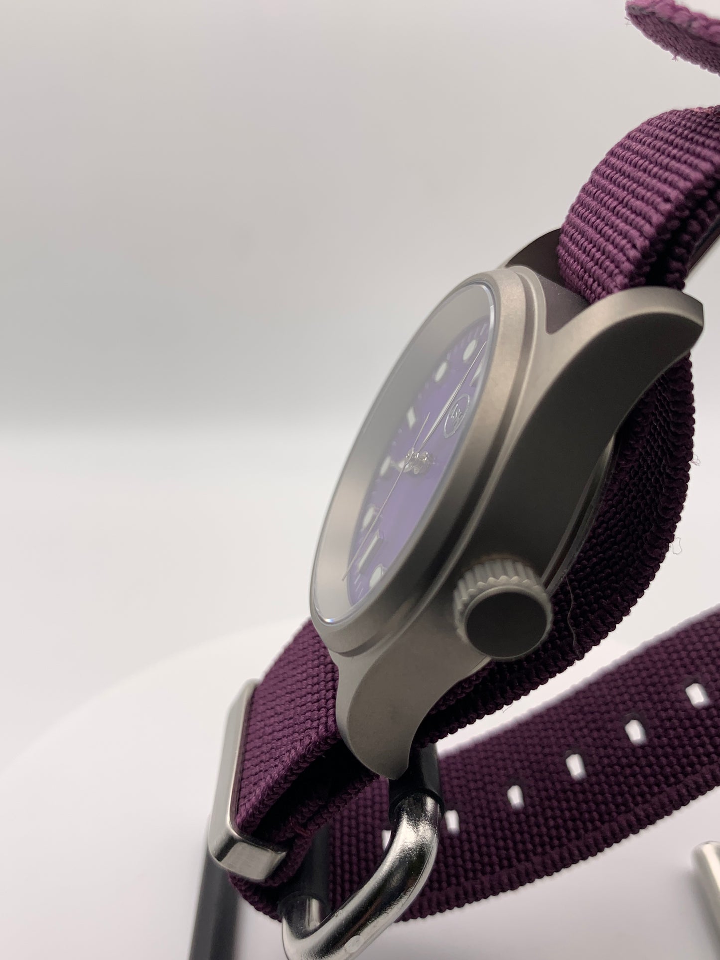 Larkspur 1.1 - 36mm Titanium field watch. Purple MOP dial. Seiko NH35.