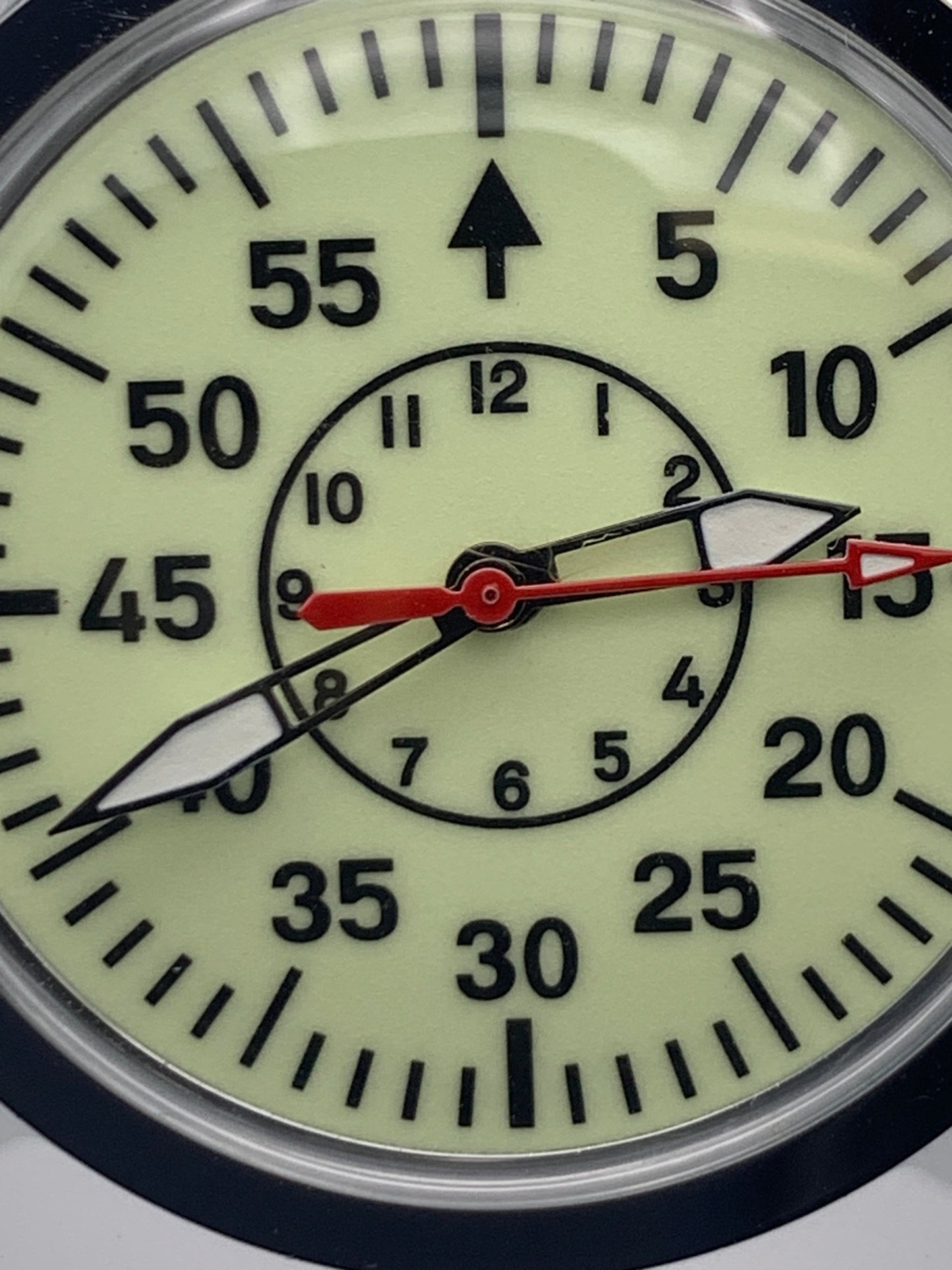 Full Moon. Neo Vintage. Fully Lumed Flieger B style. 36mm NOS Gruen case. Acrylic domed crystal. Seiko VH31 mecha-quartz.