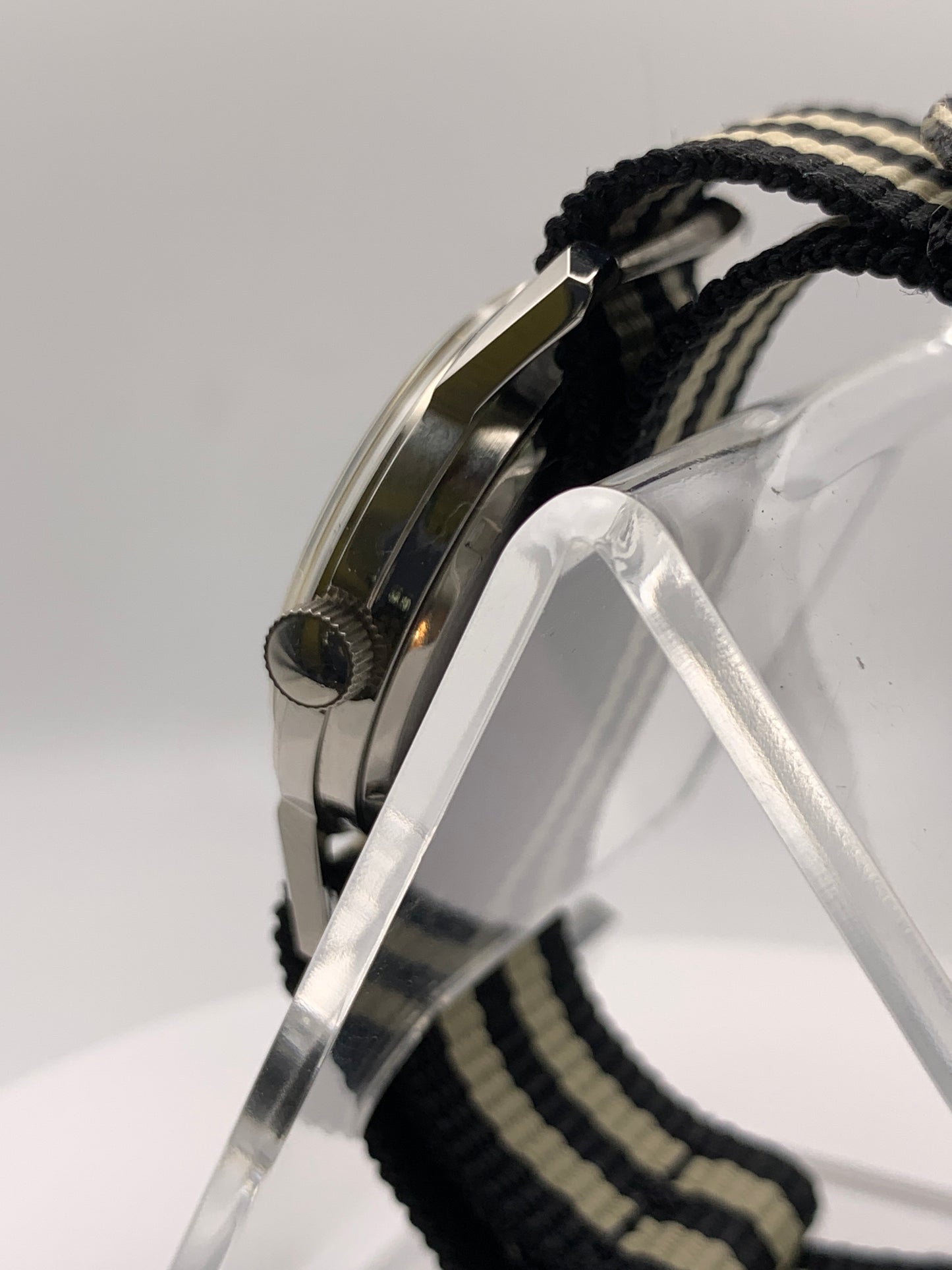 Bishop. Marriage watch. 33mm NOS stainless steel vintage case. Vintage enamel  ‘New England’ dial. Miyota 2036 quartz movement.